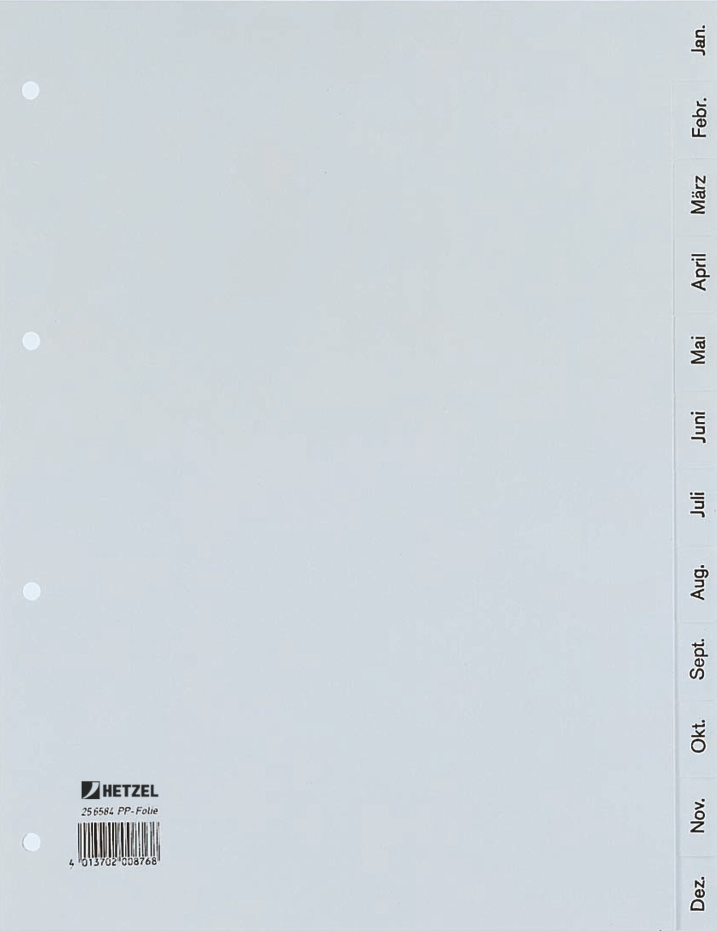 Hetzel Register A4 Überbreit – nummeriert 1–20, 20 Taben, PP grau, 4-fach