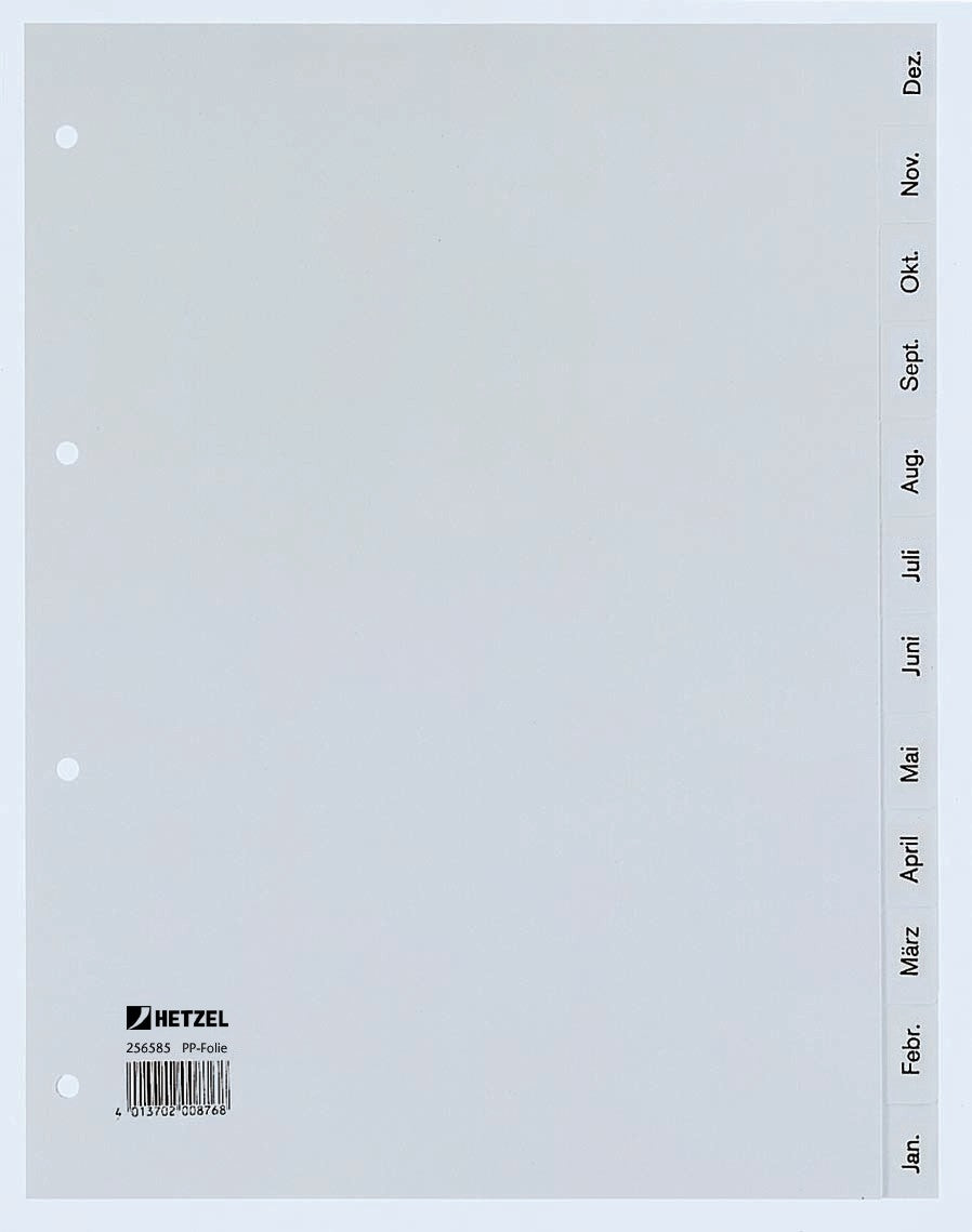 Hetzel Register A4 Überbreit – Monate Dez.–Jan., PP Grau, Ohne Indexblatt