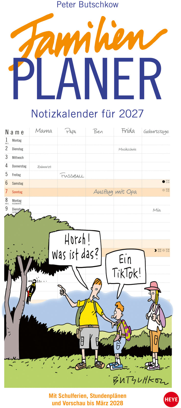 Heye Familienplaner Butschkow, 2027, 5 Spalten, 21,3 × 45,3 cm, d