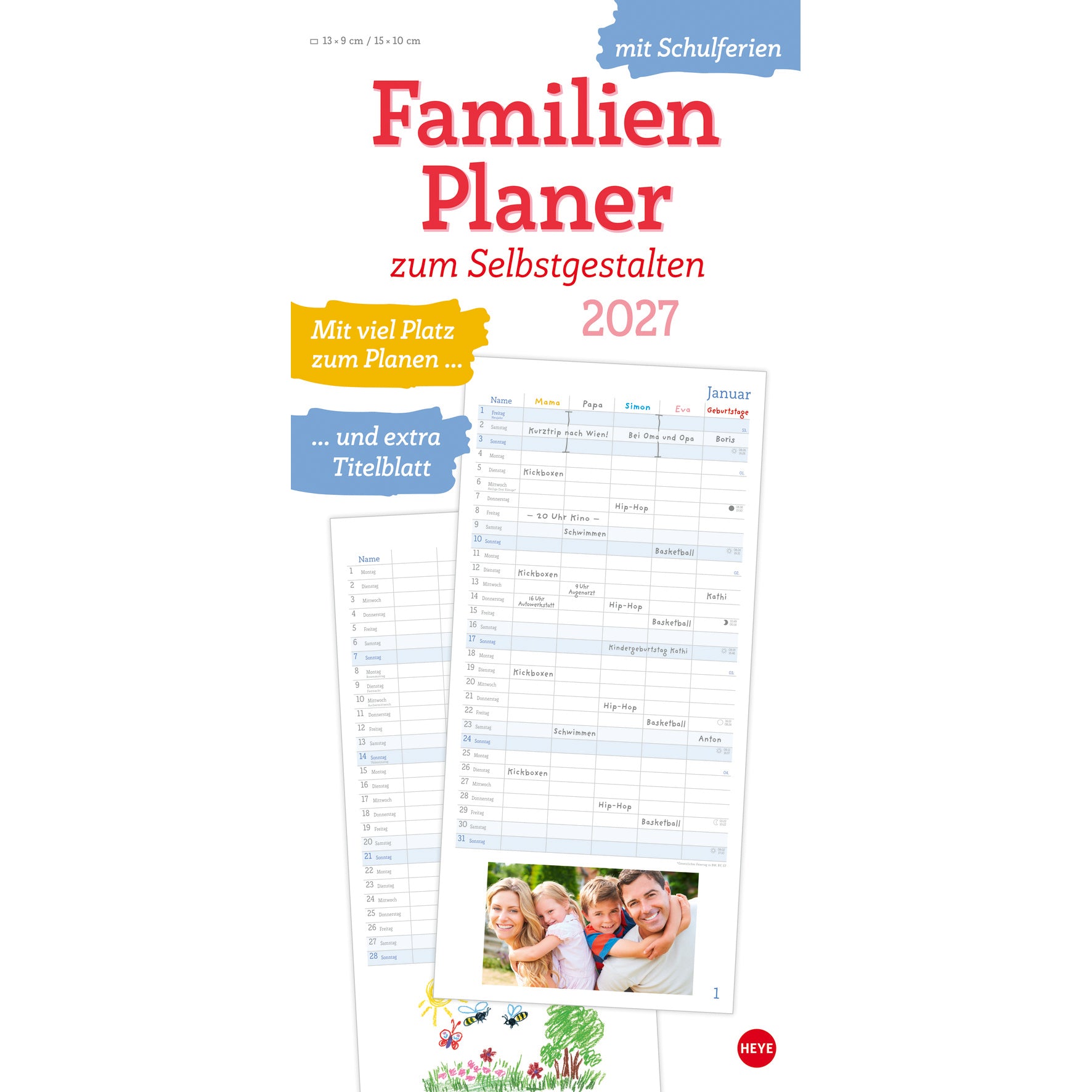 Heye Familienplaner, Monat, 2027, 21,2 × 45,3 cm, d, 5 Spalten