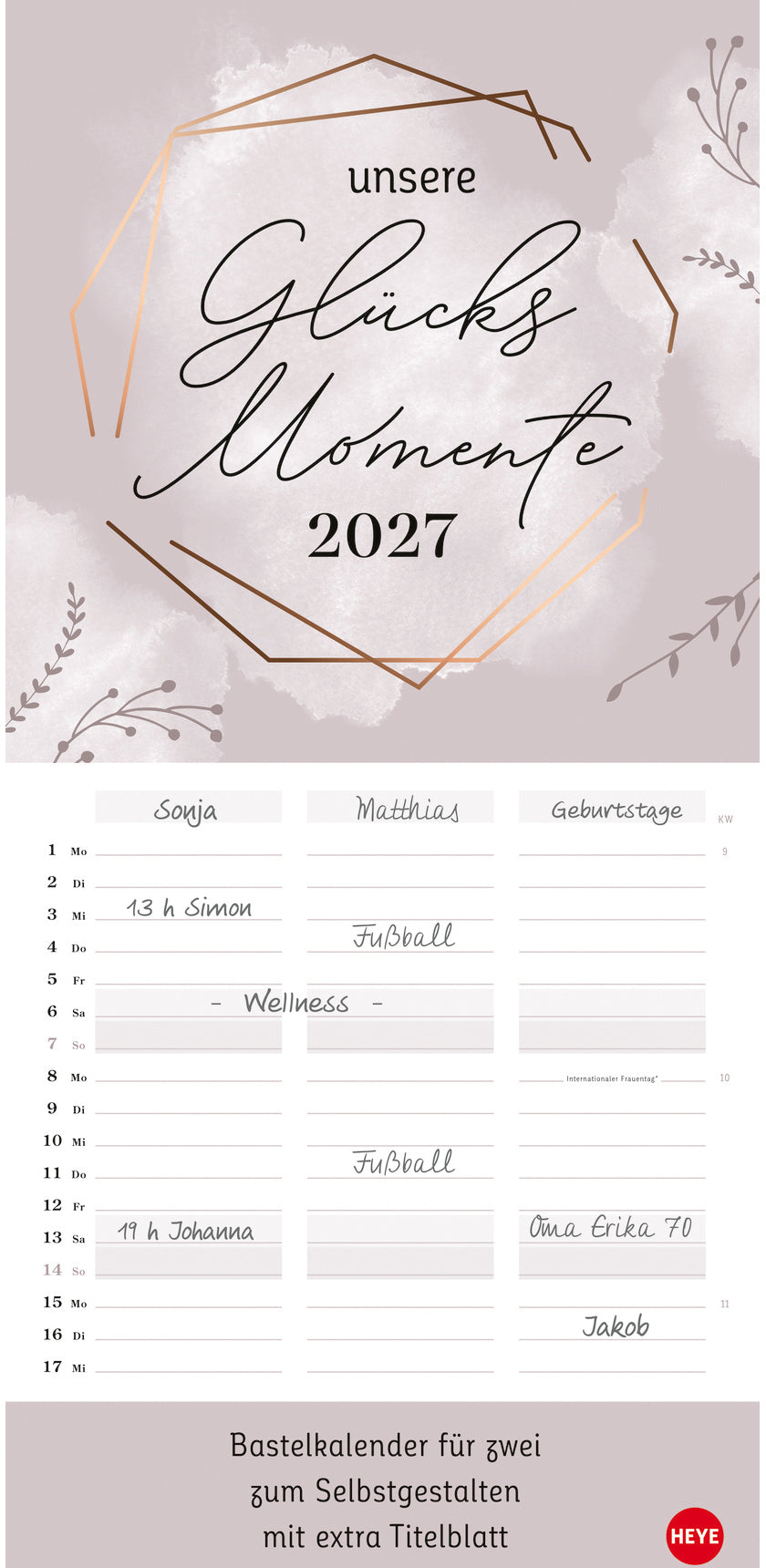 Heye Planer für zwei, Monat, 2027, 21 × 45,5 cm, 2 Spalten