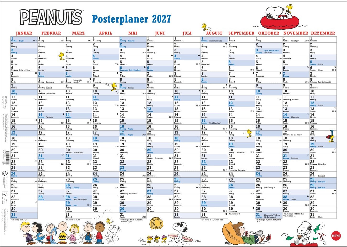 Heye Jahresplaner Peanuts, 2027, 68 × 48 cm, quer