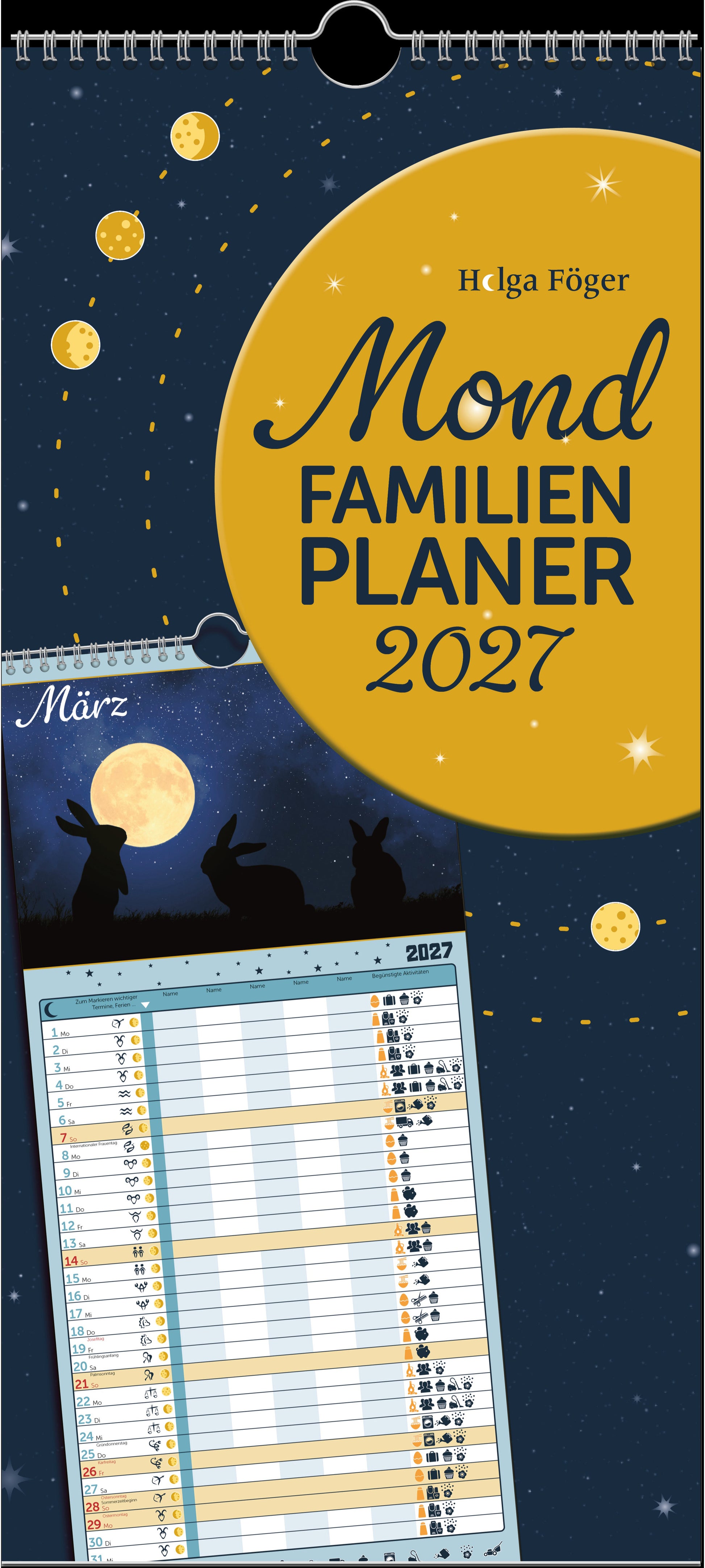Heyne Familienplaner, Monat, 2027, 22,5 × 49,5 cm, d, Mondmotiv