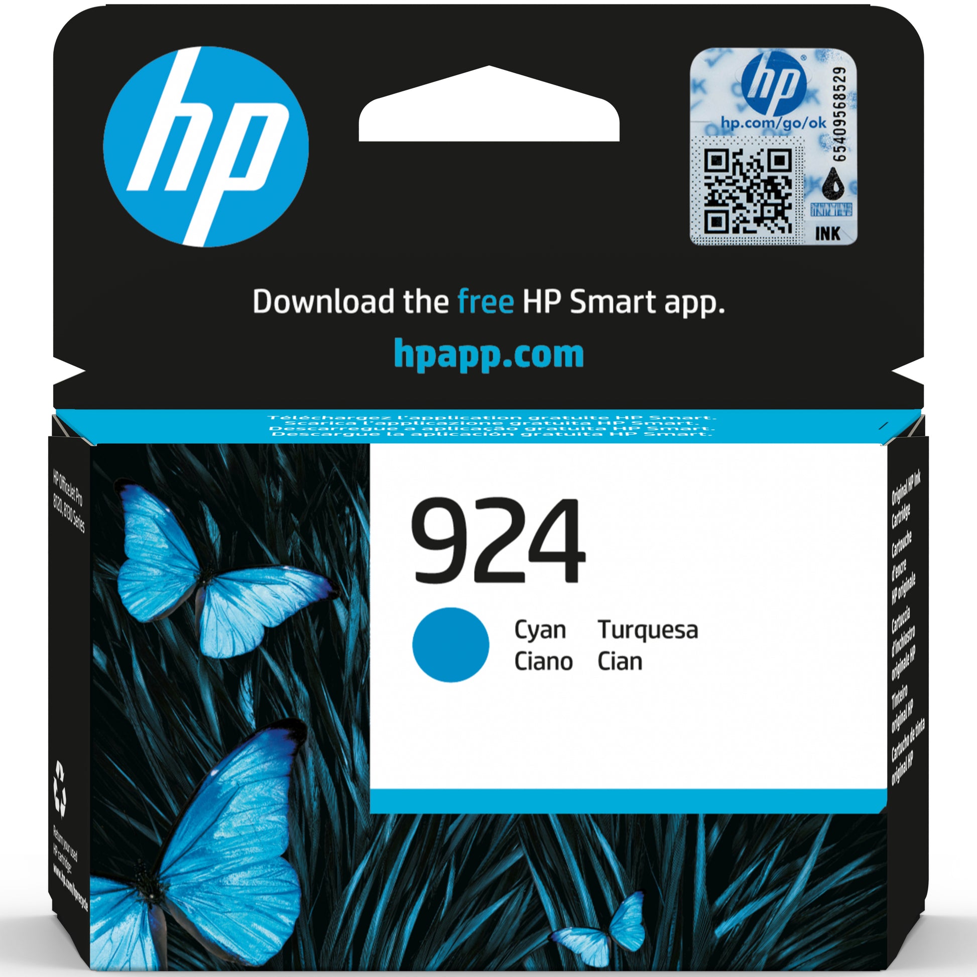HP 924 Cyan Tintenpatrone (Original) – 400 Seiten – für HP OfficeJet Pro 8120e/8130e/8135e – 4K0U3NE