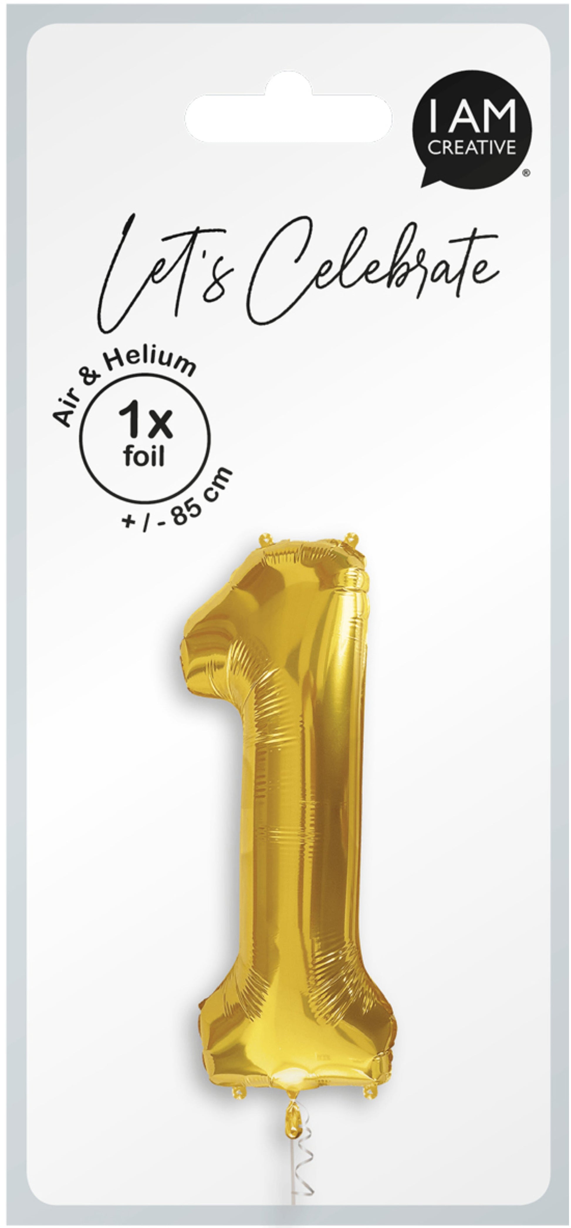 I am creative Folienballon Zahl 1 – Gold – 30 × 85 cm – Folie