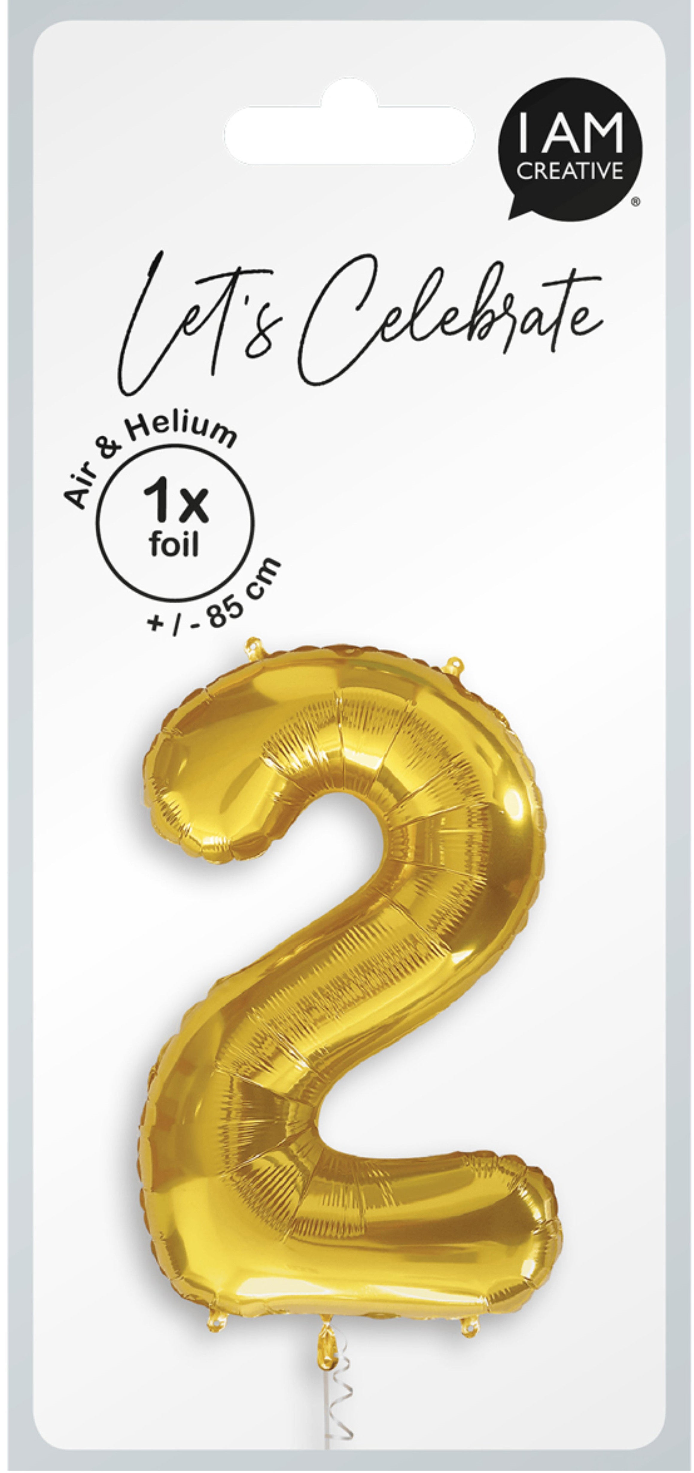 I am creative Folienballon Zahl 2 – Gold – 85 × 45 × 15 cm – Folie