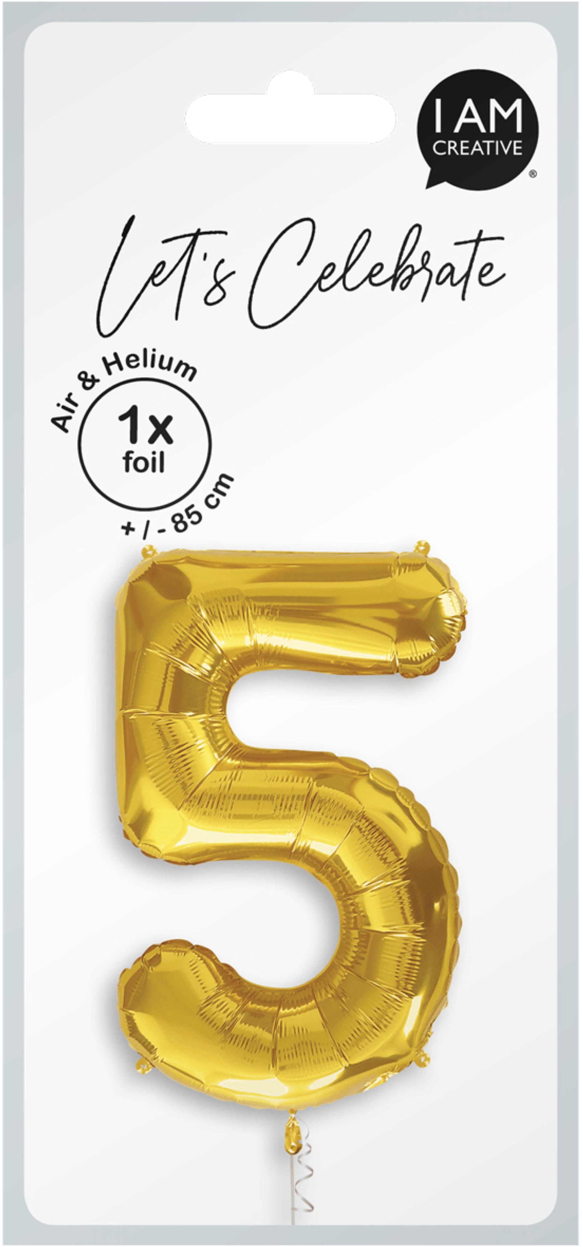 I am creative Folienballon Zahl 5 – Gold – 50 × 85 cm – Folie