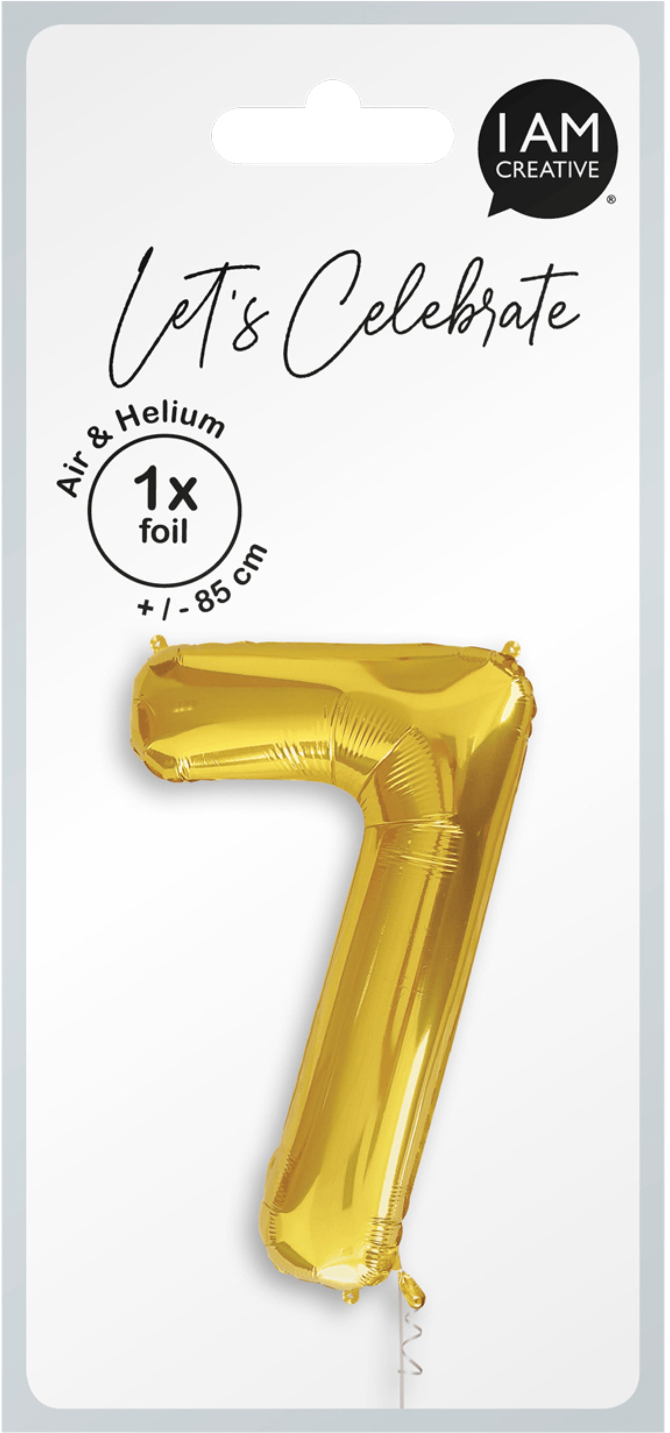 I am creative Folienballon Zahl 7 – Gold – 50 × 85 cm – Folie – 1 Stk