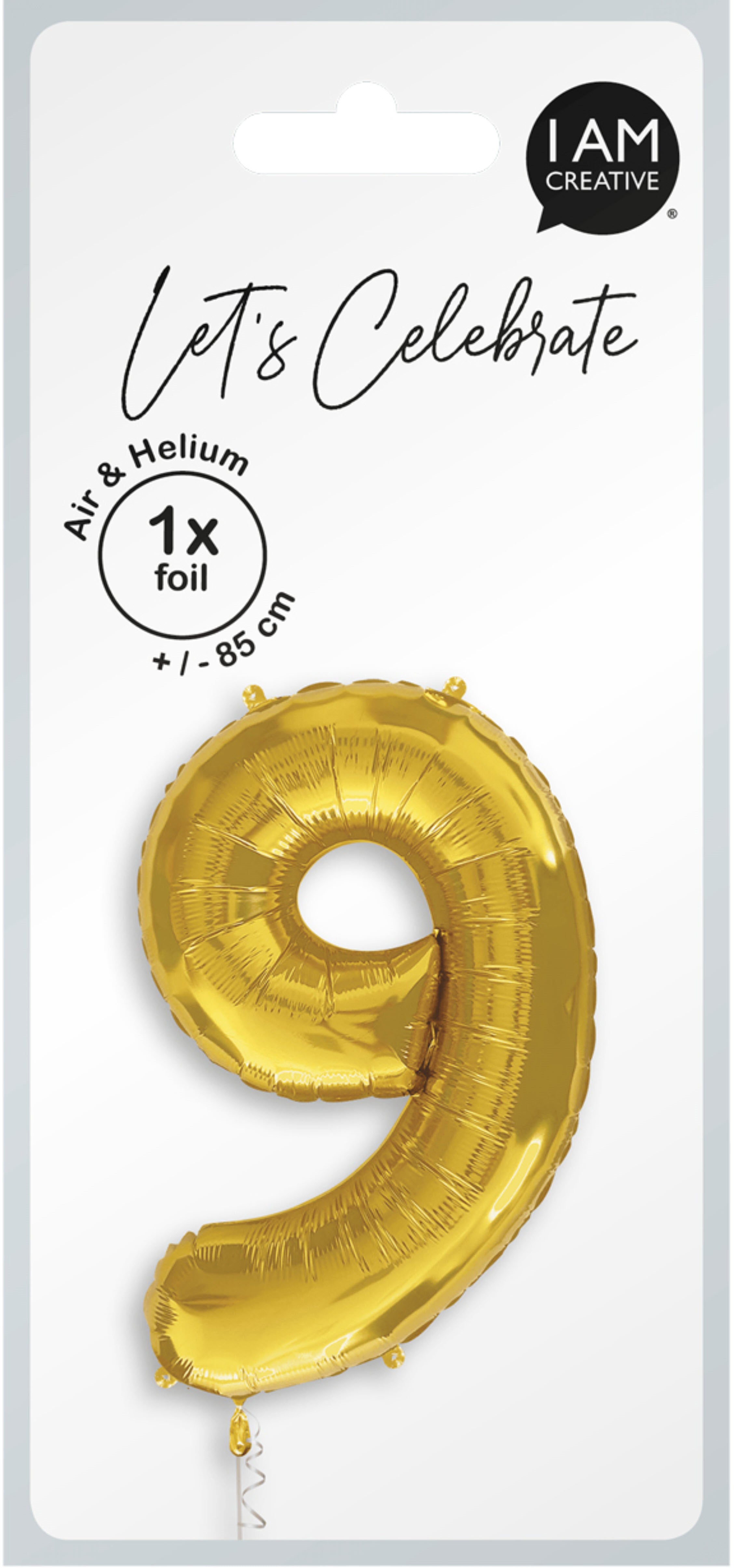 I am creative Folienballon Zahl 9 – Gold – 85 × 50 cm – Folie