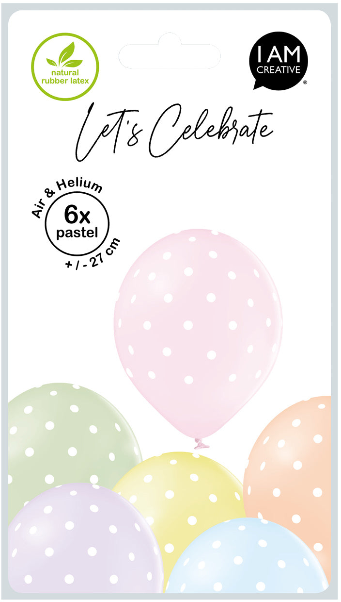 I AM CREATIVE Luftballons Kleine Punkte – Mehrfarbig – Ø 27 cm – Latex – 6 Stk