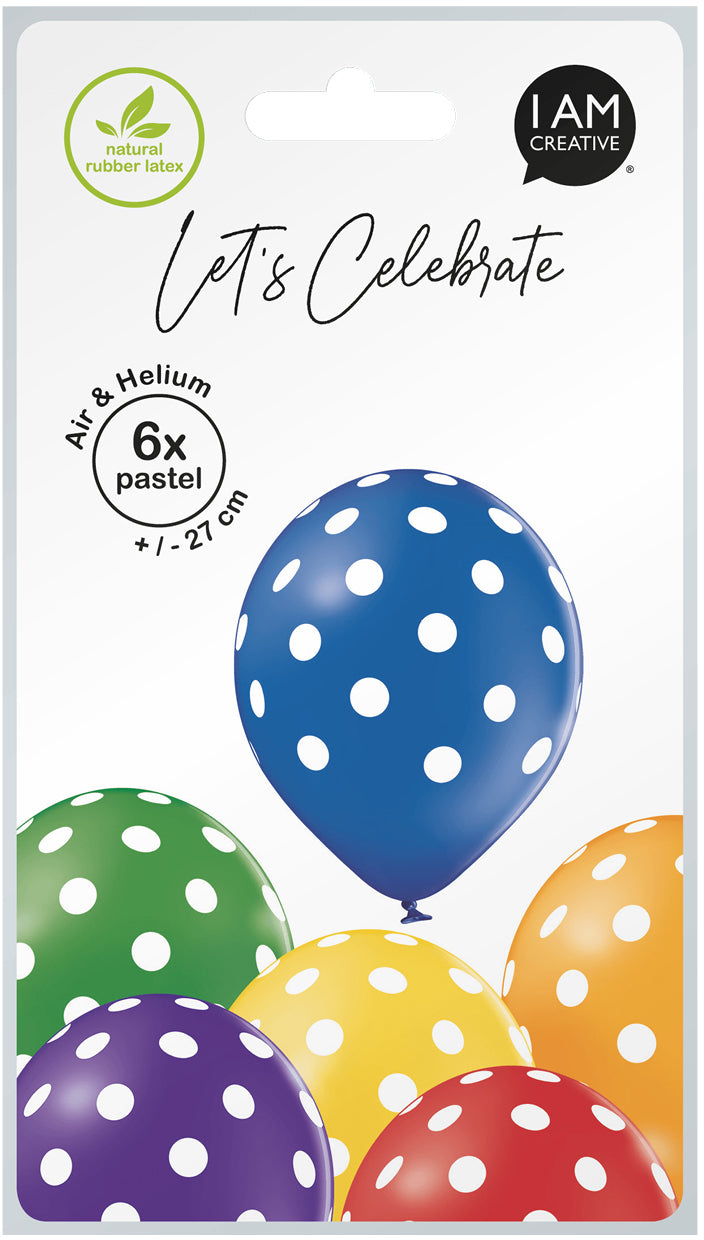 I AM CREATIVE Luftballons Grosse Punkte – Mehrfarbig – Ø 27 cm – Latex – 6 Stk