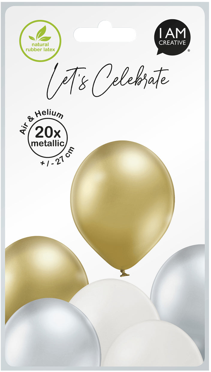 I am creative Metallic Mix Luftballons – Creme, Gold, Silber – Ø 27 cm – Latex – 20 Stk