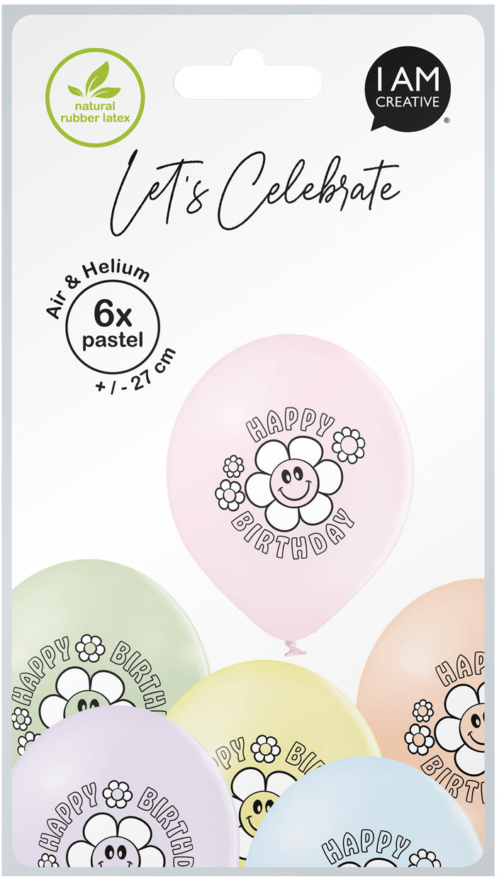 I AM CREATIVE Luftballons Happy Birthday – pastell – Ø 27 cm – Latex – 6 Stk
