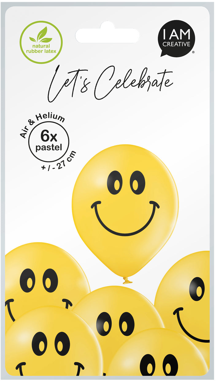 I AM CREATIVE Luftballons Smiley – gelb – Ø 27 cm – Latex – 6 Stk