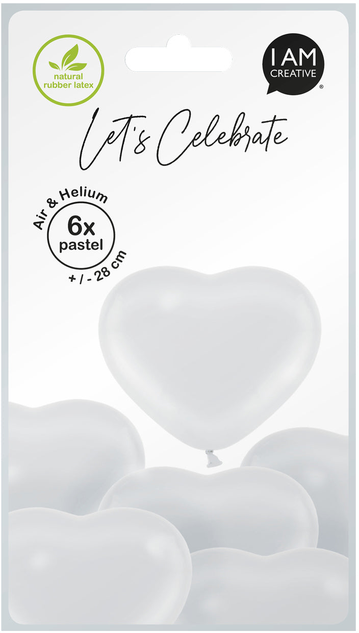 I am creative Herzballons – Weiss – Ø 28 cm – Latex – 6 Stk