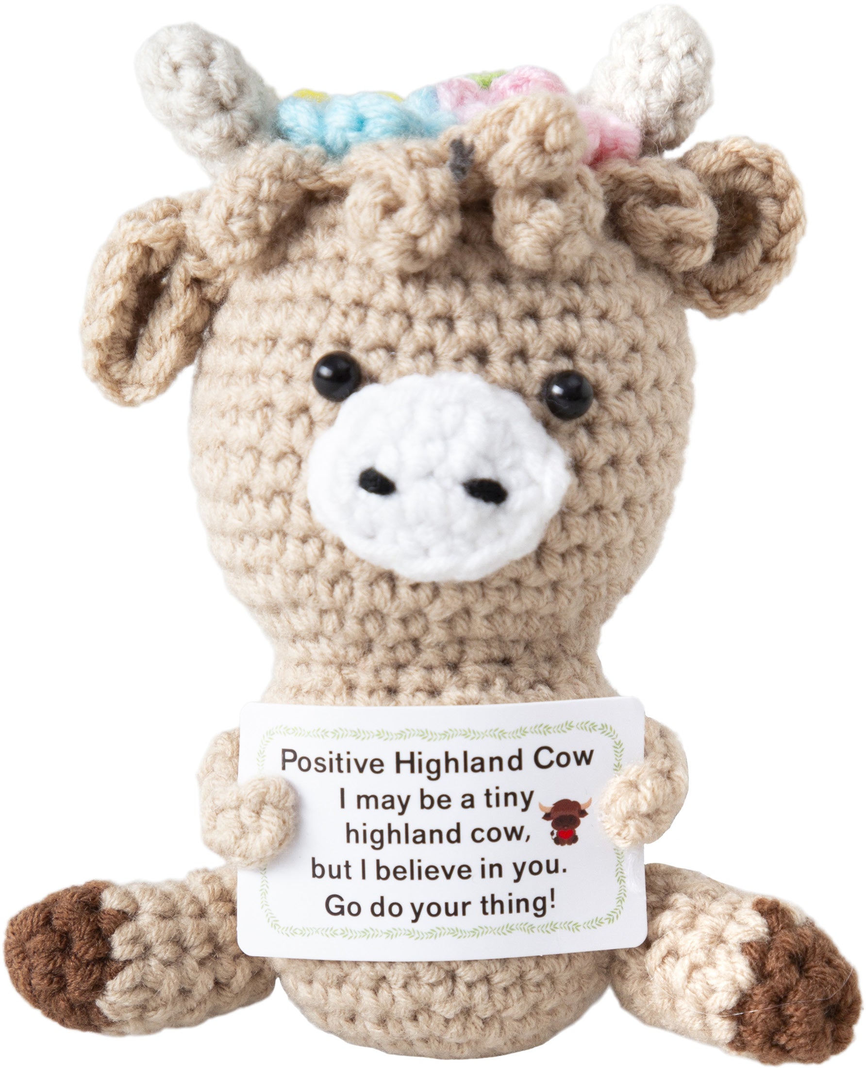 I am creative Positive Cow Plüschtier – 14 × 12 × 7 cm – gehäkelt, hellbraun