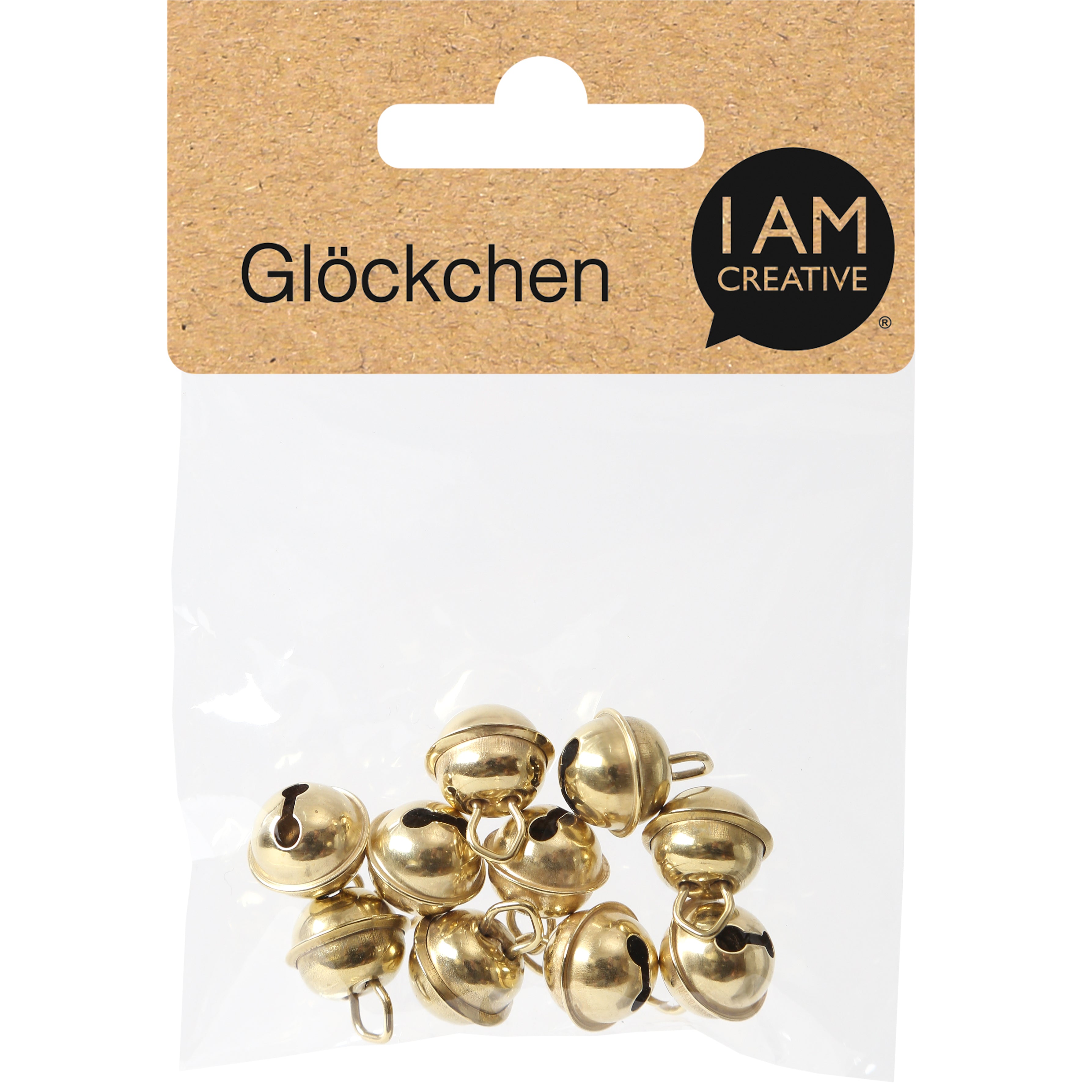 I am creative Glöckchen, Metall, Gold, Ø 11 mm, 10 Stk., mit Öse, 1521.11