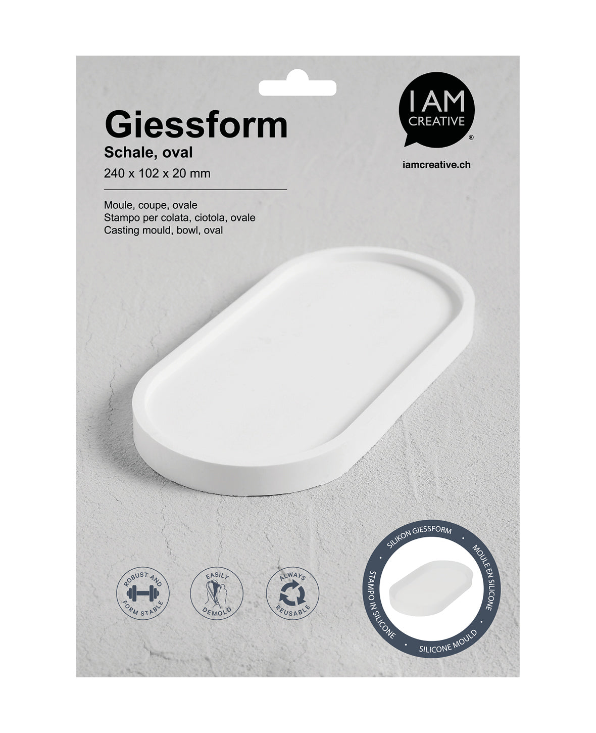 I am creative Giessform – grosse ovale Schale – Silikon – 20 × 205 × 280 mm – für Giessharz, Wachs u. a.