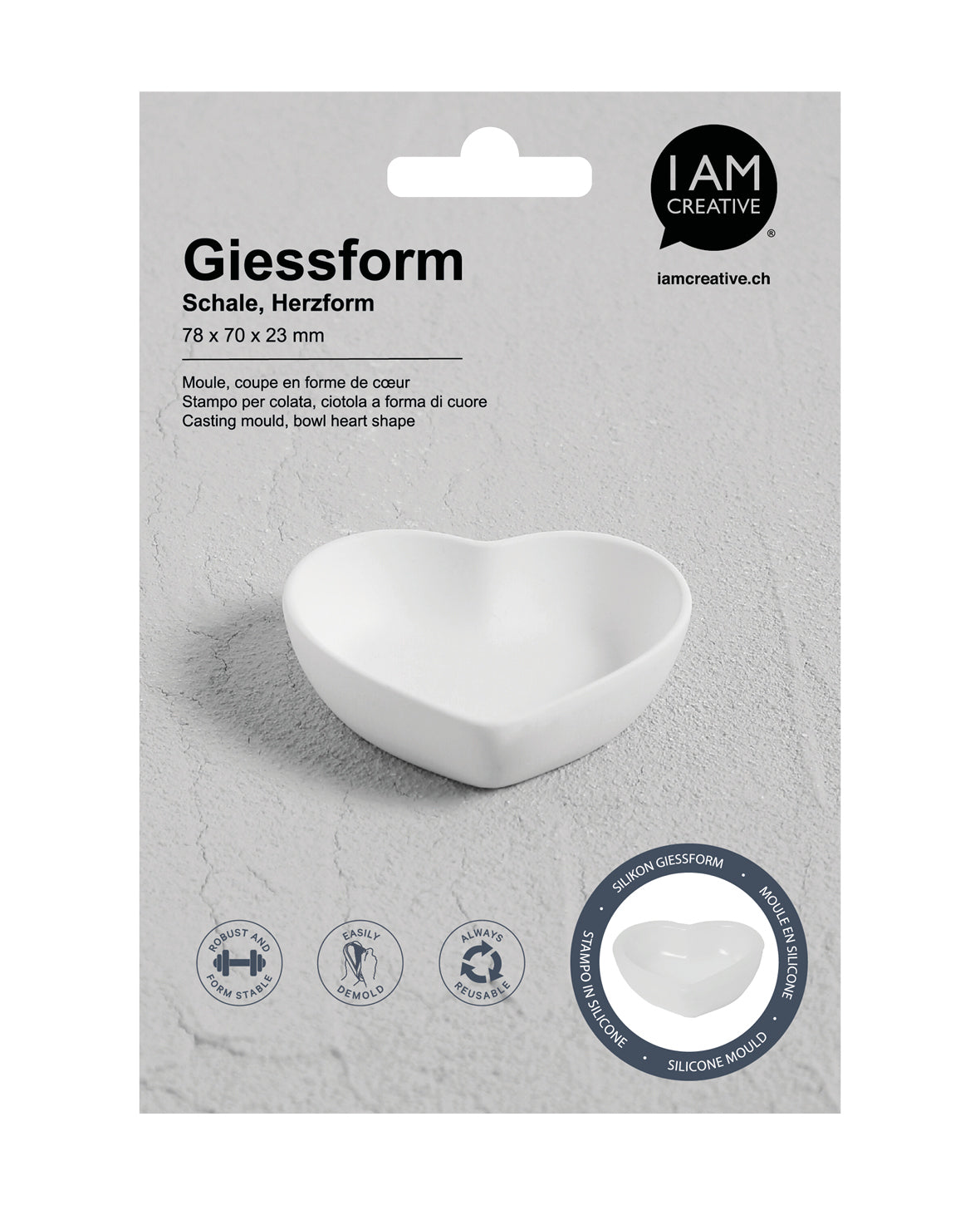 I am creative Giessform – Herzschale – Silikon – 78 × 70 × 23 mm – für Seife, Wachs u. a.
