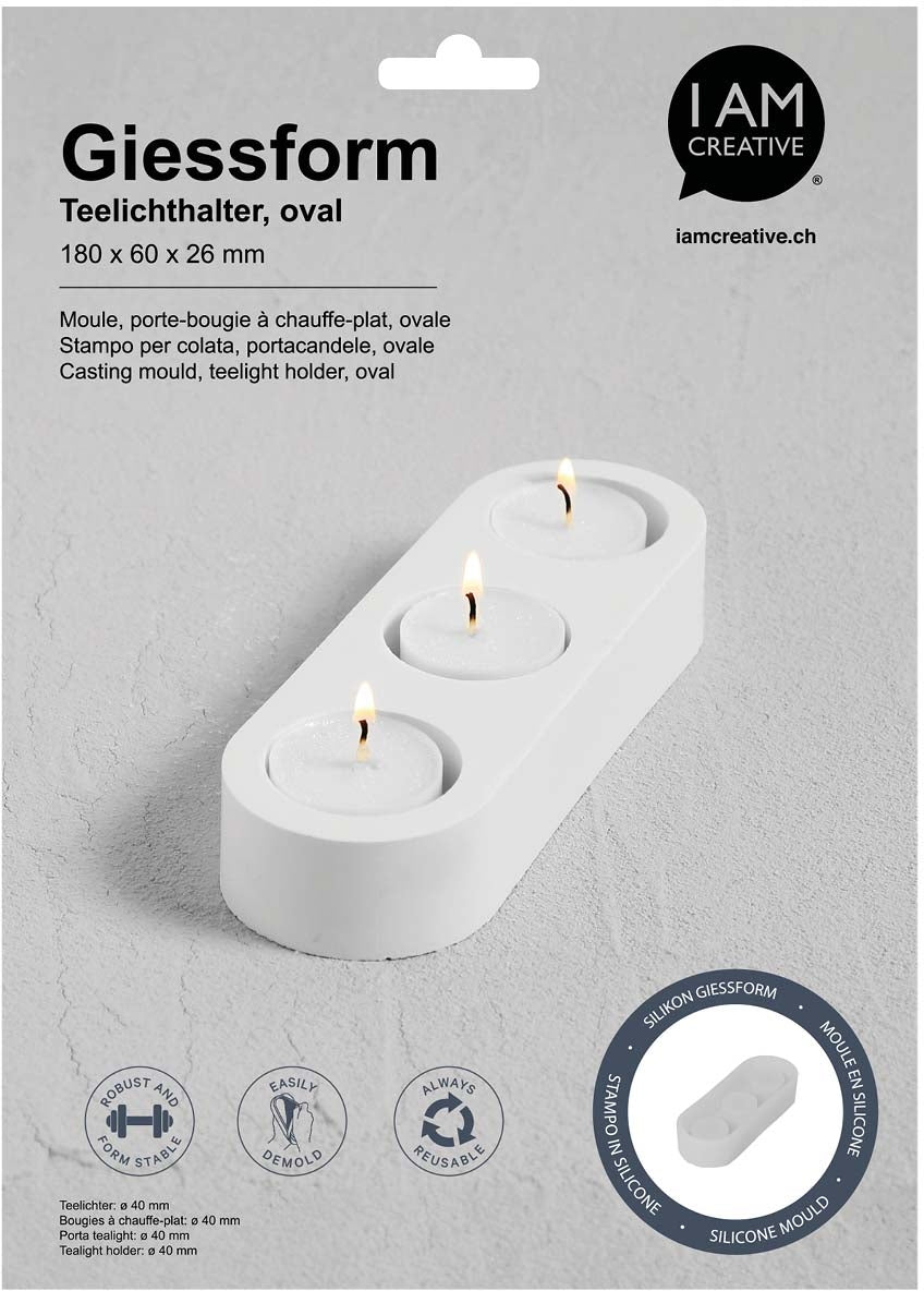 I am creative Giessform – Teelichthalter – Silikon – 200 × 280 × 30 mm – für Beton, Edelweiss Giesspulver, Gips