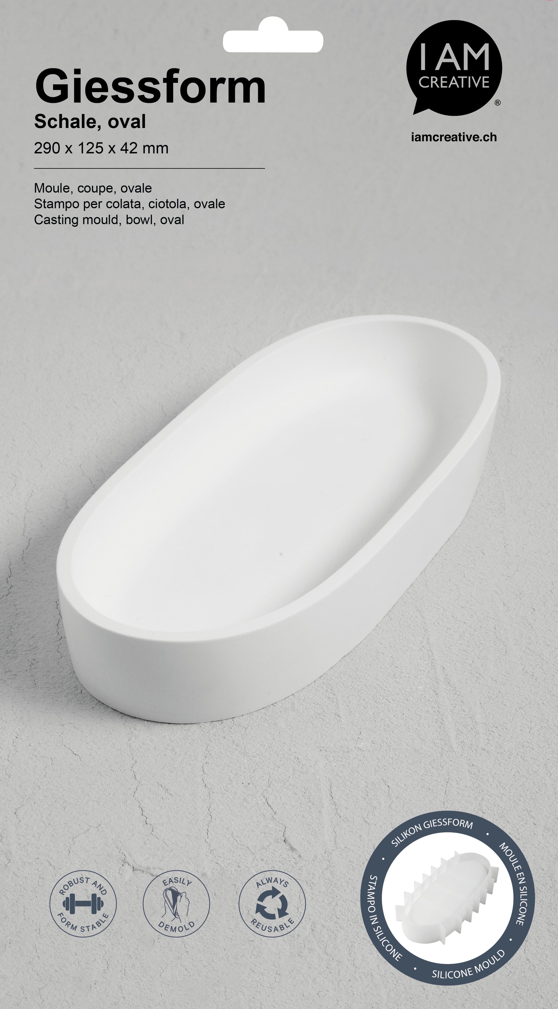 I am creative Silikon-Giessform 1704.22, ovale Schale, 20 × 36 × 4,5 cm