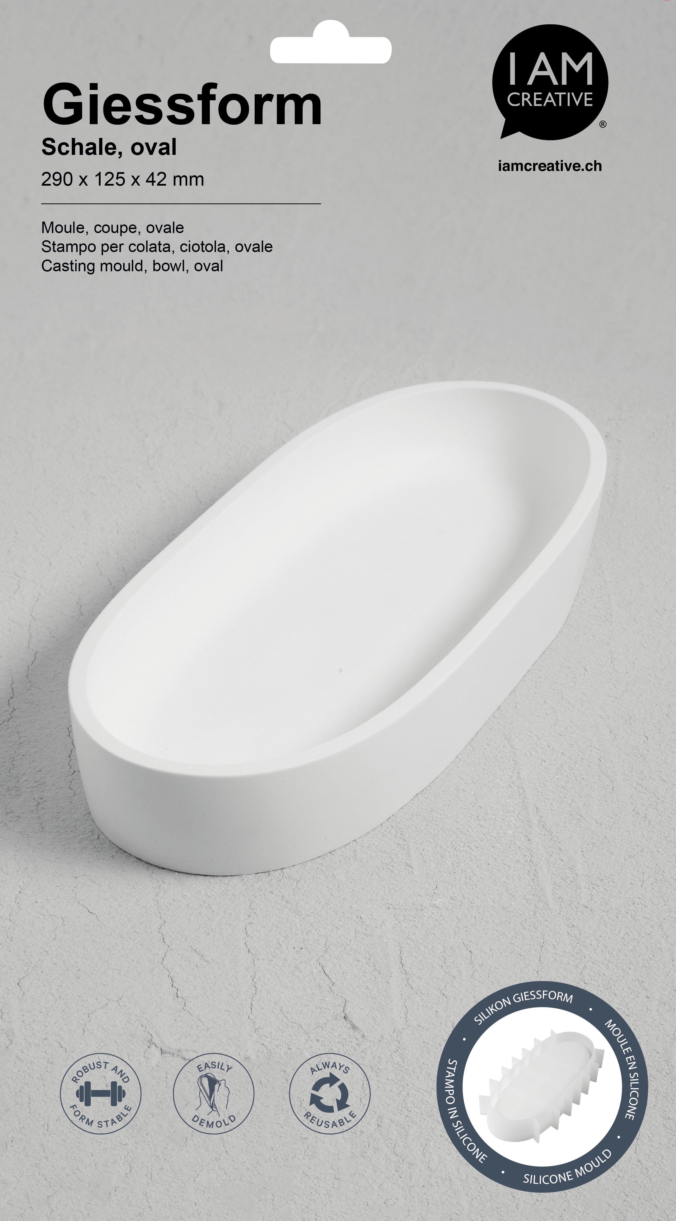 I am creative Silikon-Giessform 1704.22, ovale Schale, 20 × 36 × 4,5 cm
