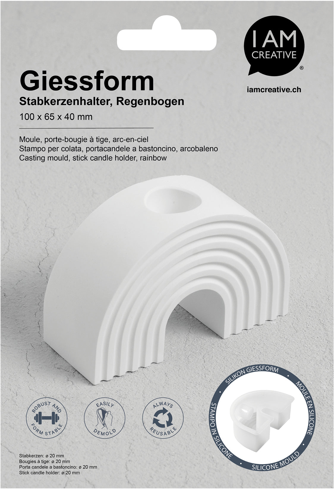 I am creative Giessform – Kerzenhalter Regenbogen – Silikon – 140 × 205 × 45 mm – für Seife, Wachs u. a.
