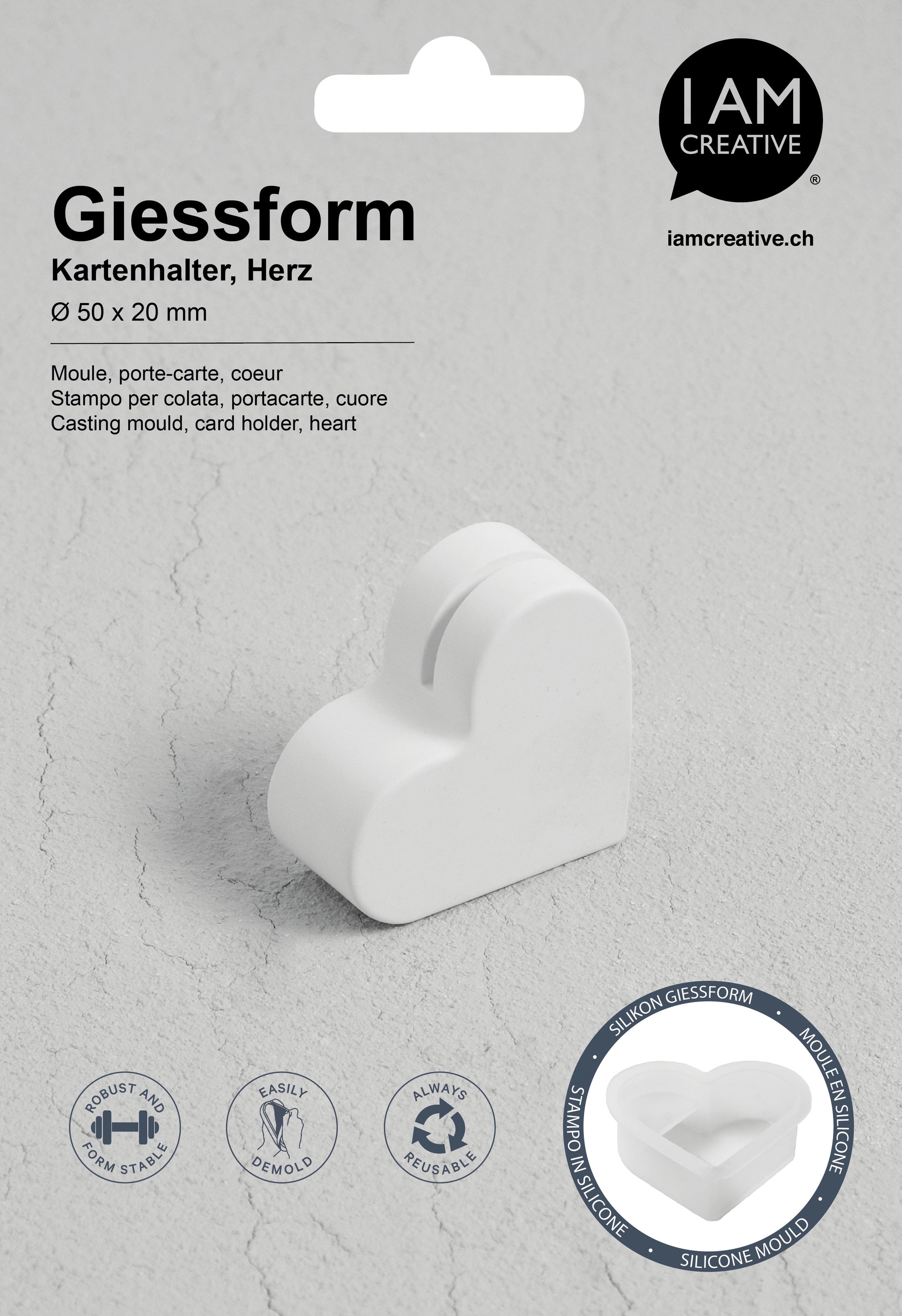 I am creative Silikon-Giessform 1704.24, Kartenhalter Herz, 12 × 17,5 × 2 cm