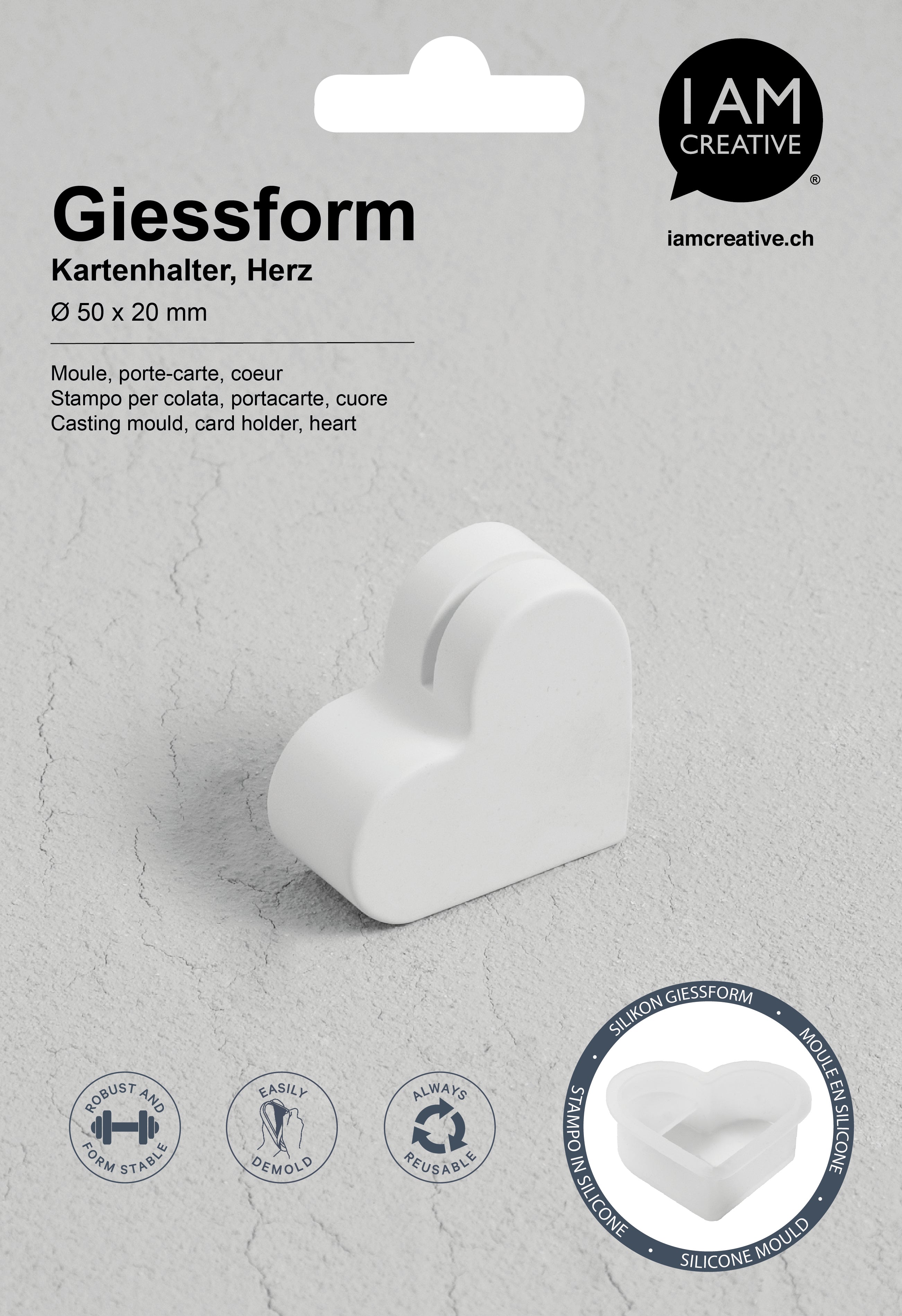 I am creative Silikon-Giessform 1704.24, Kartenhalter Herz, 12 × 17,5 × 2 cm