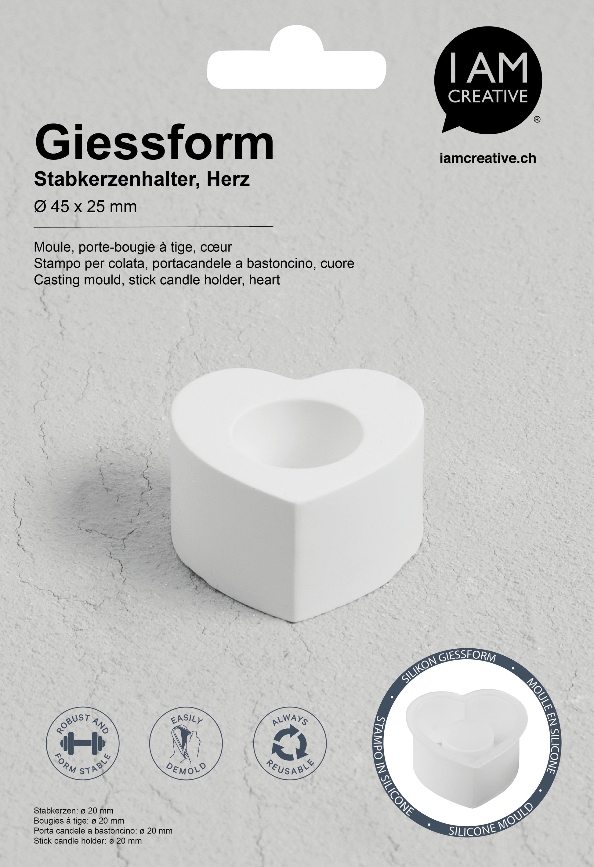 I am creative Silikon-Giessform Herz, 120 × 175 × 30 mm