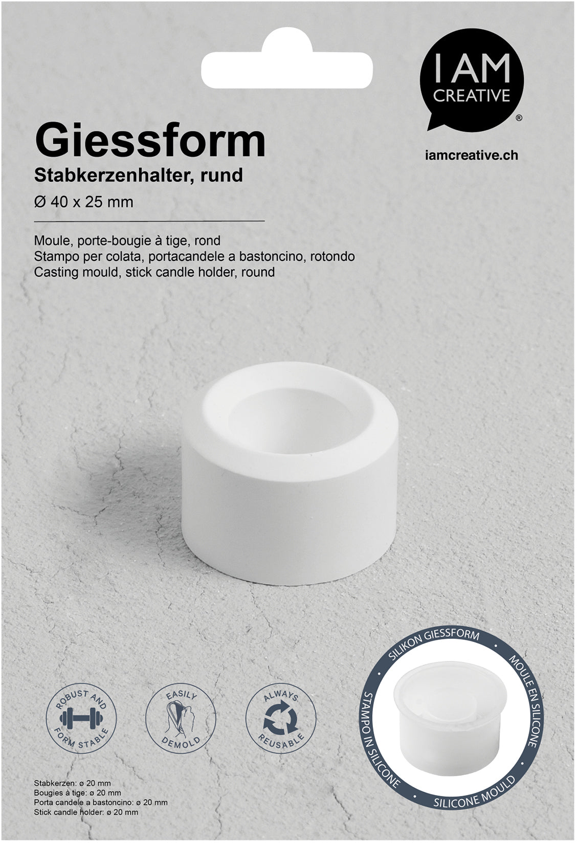 I am creative Giessform – runder Kerzenhalter – Silikon – 120 × 175 × 30 mm