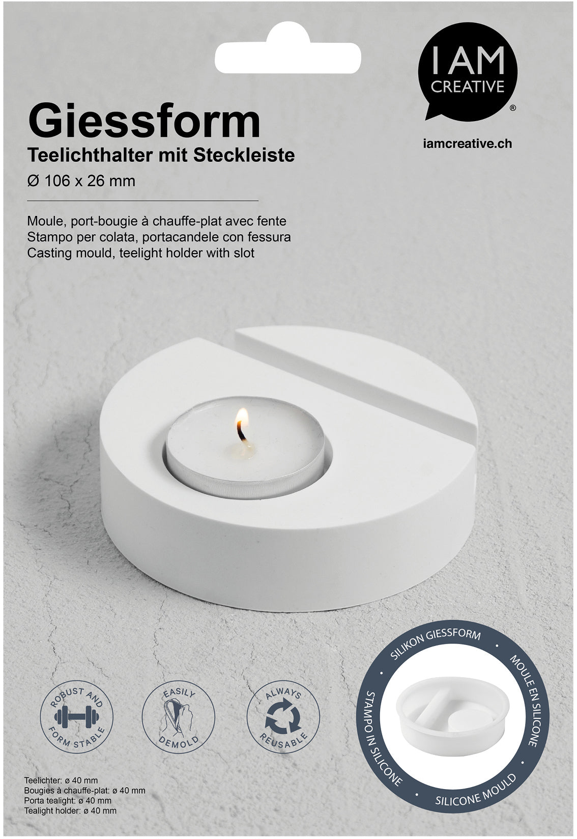 I am creative Silikon-Giessform 1704.33, Teelichthalter, Ø 106 × 26 mm