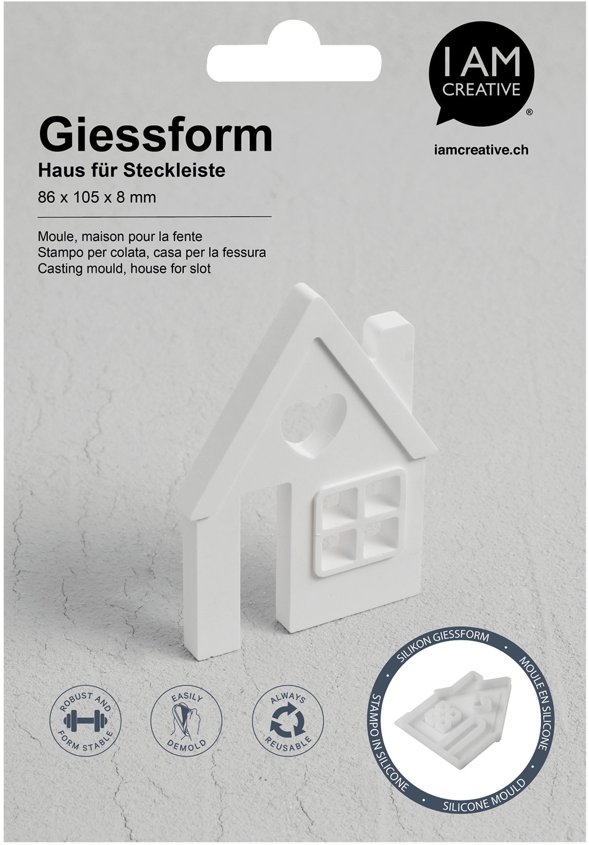 I am creative Giessform – Haus für Steckleiste – Silikon – 120 × 175 × 15 mm