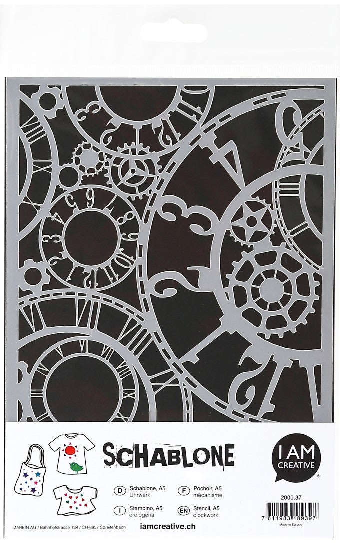 I am creative Schablone, Uhrwerk, 15,5 × 25 cm, Kunststoff, 2000.37