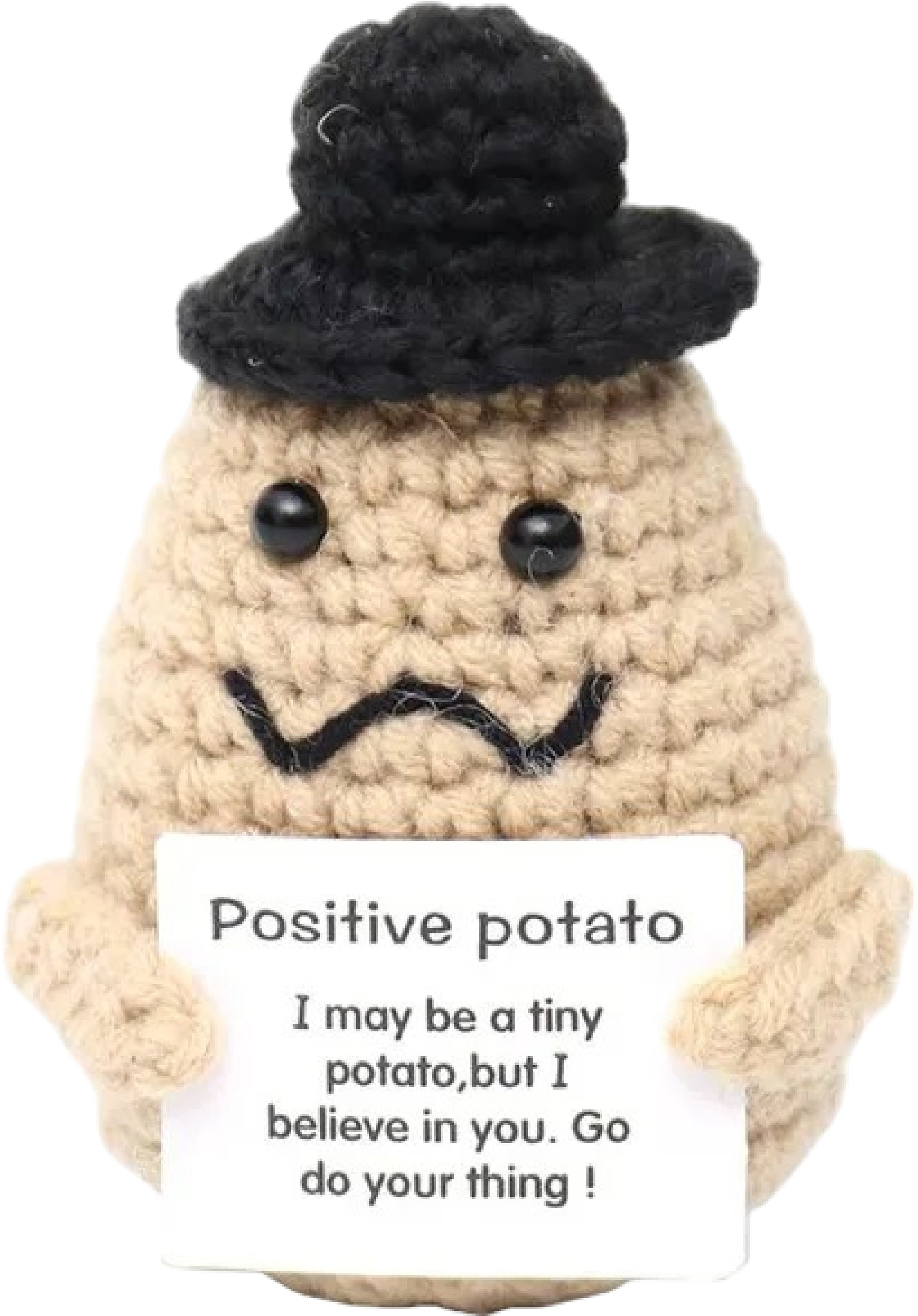 I am Creative Plüschtier Positive Potato mit Hut – 9,0 cm – beige/schwarz