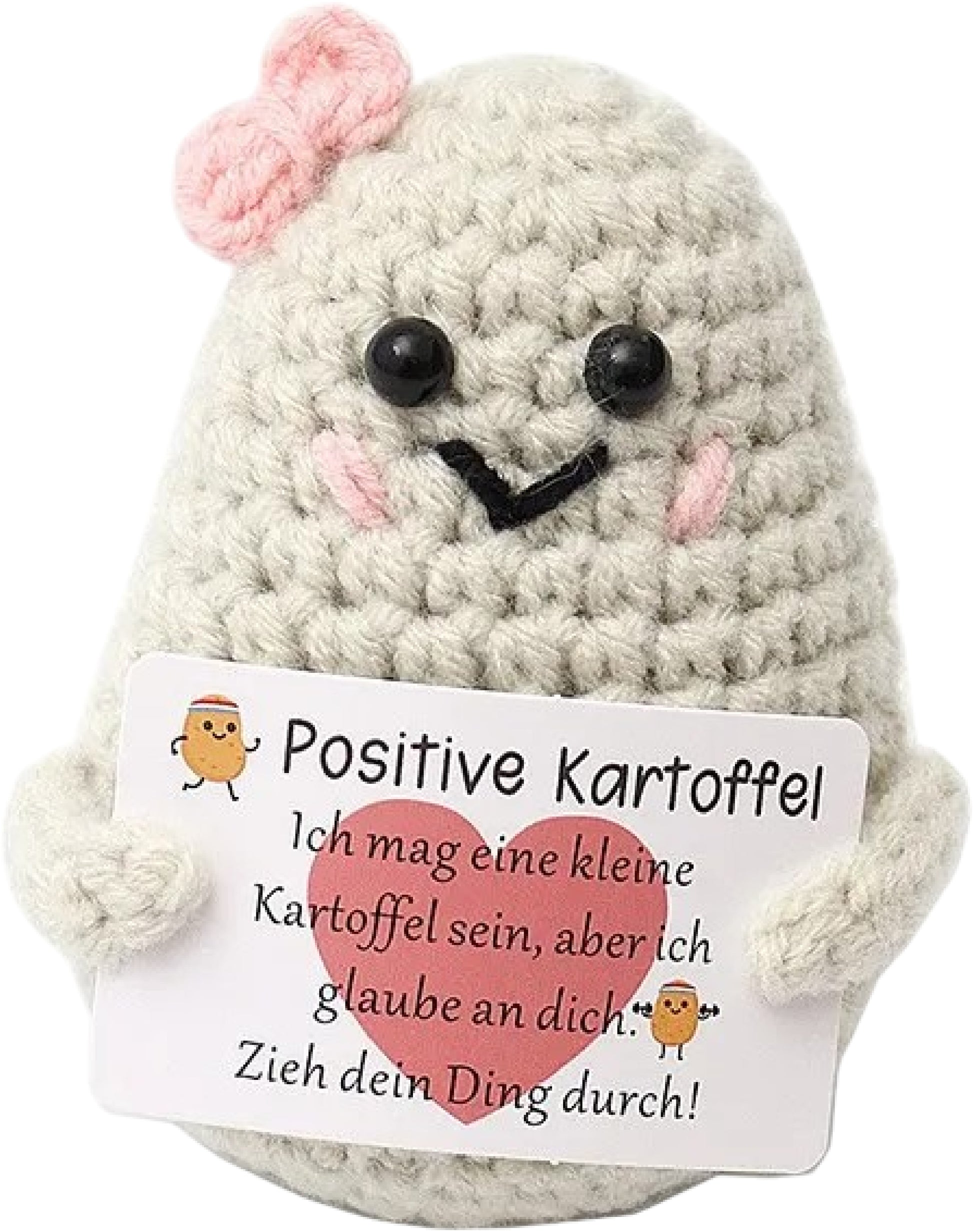 I am Creative Plüschtier Positive Potato mit Schleife – 7,5 cm – beige