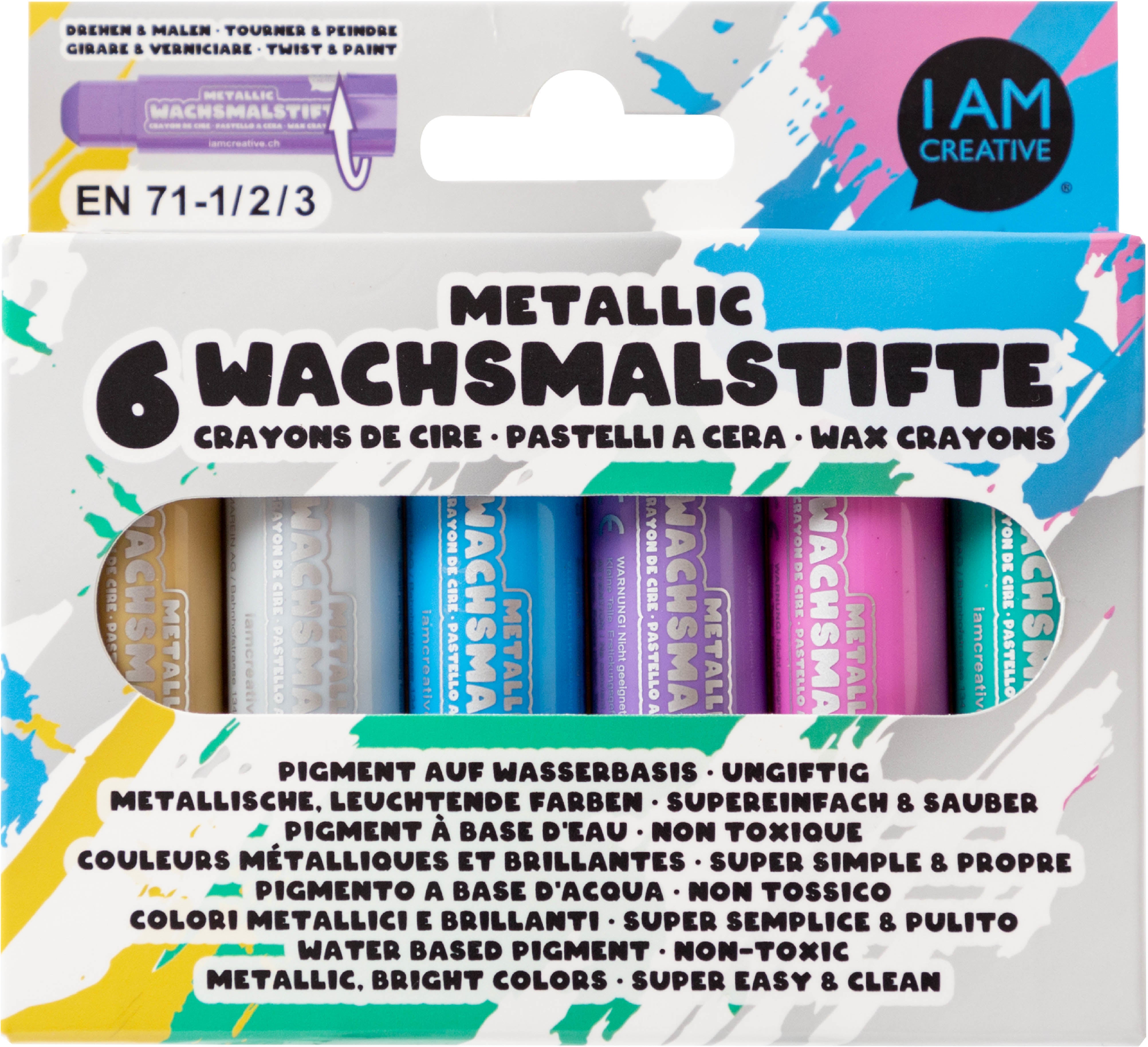 I am creative Wachsmalstifte (Wachs), 6 Farben (metallic), 6er-Set, Ø 20 × 85 mm