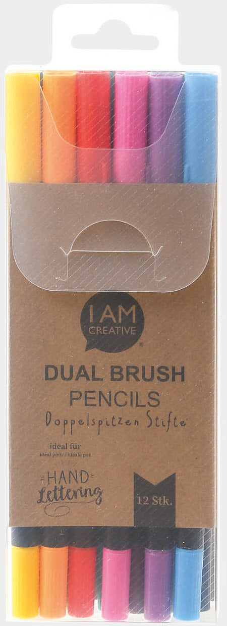 I am creative Pinselstifte – Doppelspitze, Pinsel + feine Spitze, 0,3–10 mm, wasserbasiert, 12 Farben