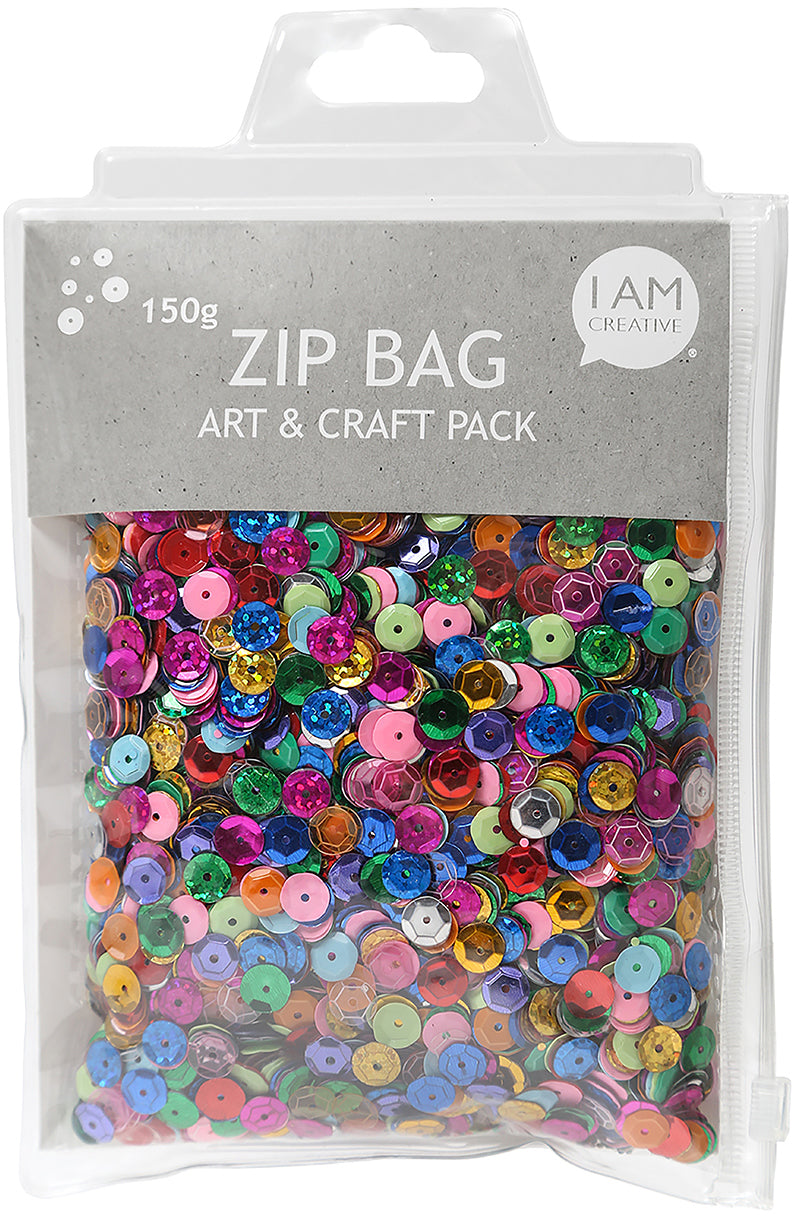 I am creative Pailletten-Set, 175 g, Zip-Beutel 14 × 20,5 cm, mehrfarbig