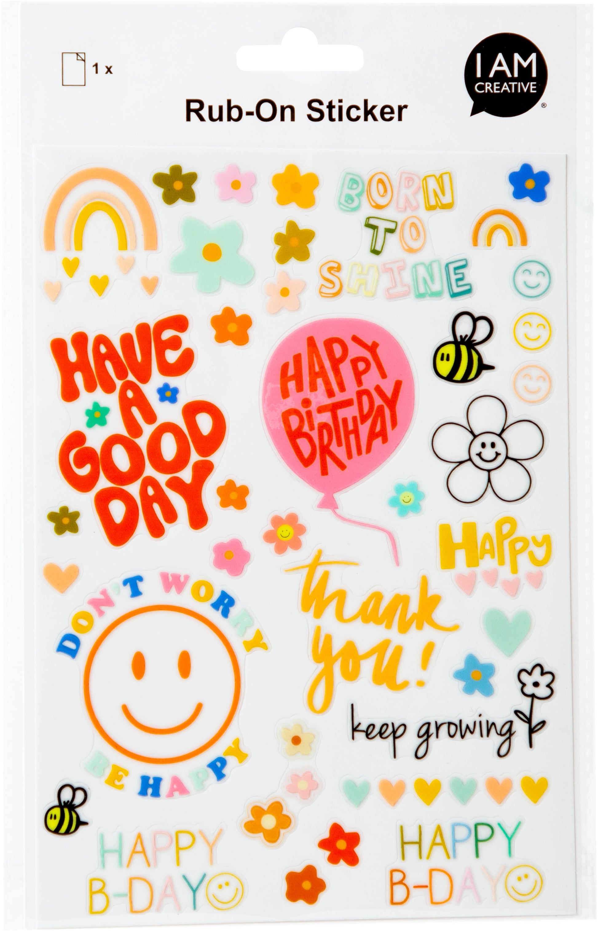 I am creative Rub-on Sticker, Geburtstag, Blumen, Transparent, 14,5 × 21 cm