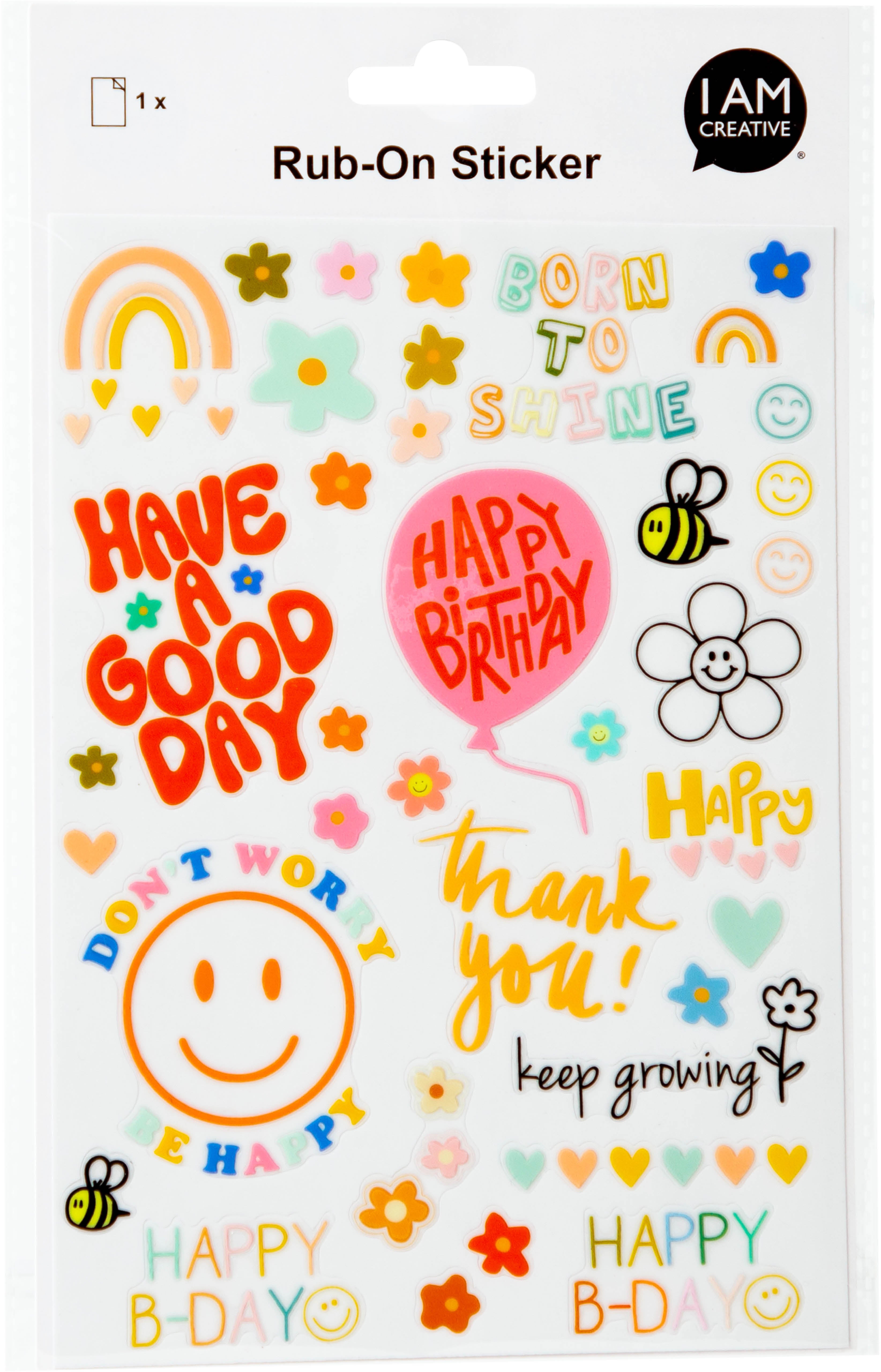 I am creative Rub-on Sticker, Geburtstag, Blumen, Transparent, 14,5 × 21 cm