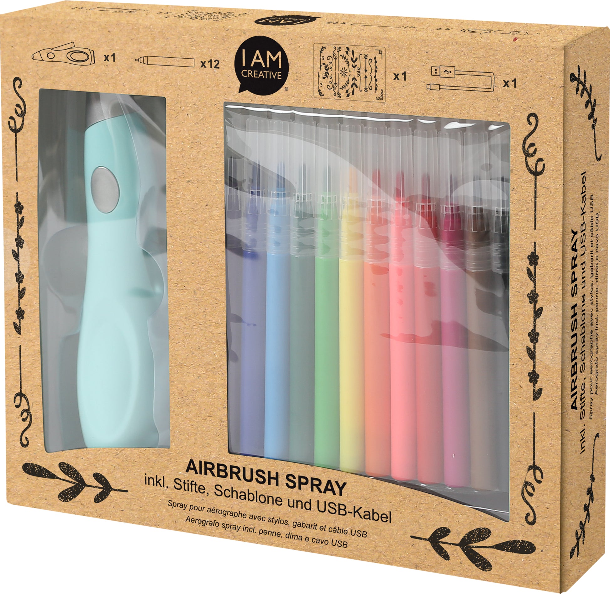 I am creative 4011.05 – Airbrush-Set, Elektrischer Airbrush, 12 Aquarellstifte, 16-teiliges Set