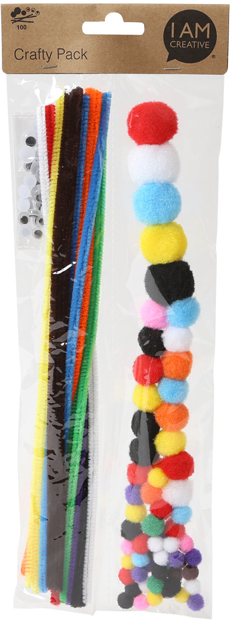 I am creative Chenille- & Pompon-Set – 20 Chenille 30 cm Ø 0,6 cm, 55 Pompons, 25 Wackelaugen