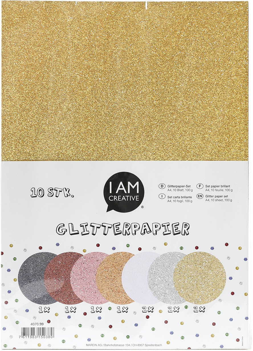 I am creative Glitterpapier – A4, mehrfarbig, 100 g/m²