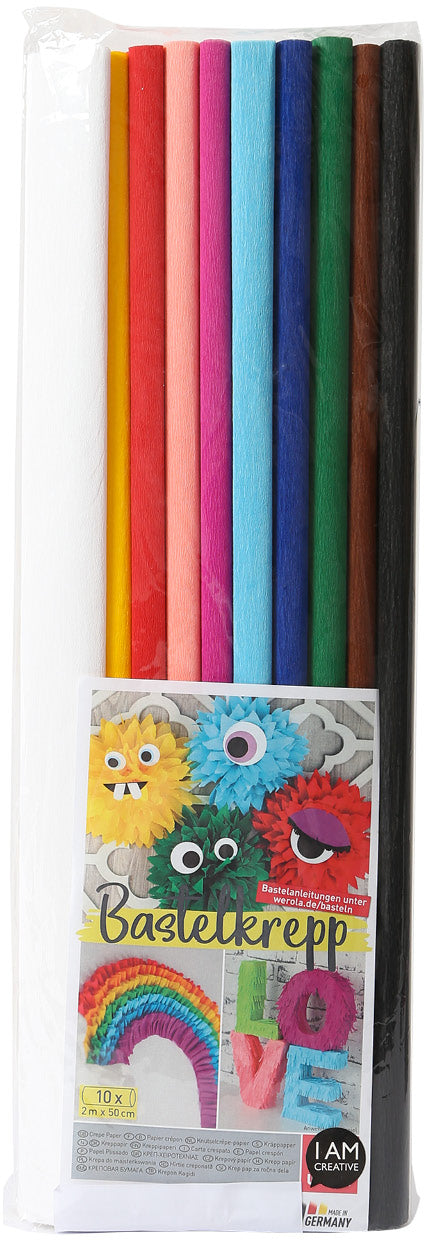 I am creative Krepppapier-Rolle – 15 cm × 50 cm, sortiert, 32 g/m²