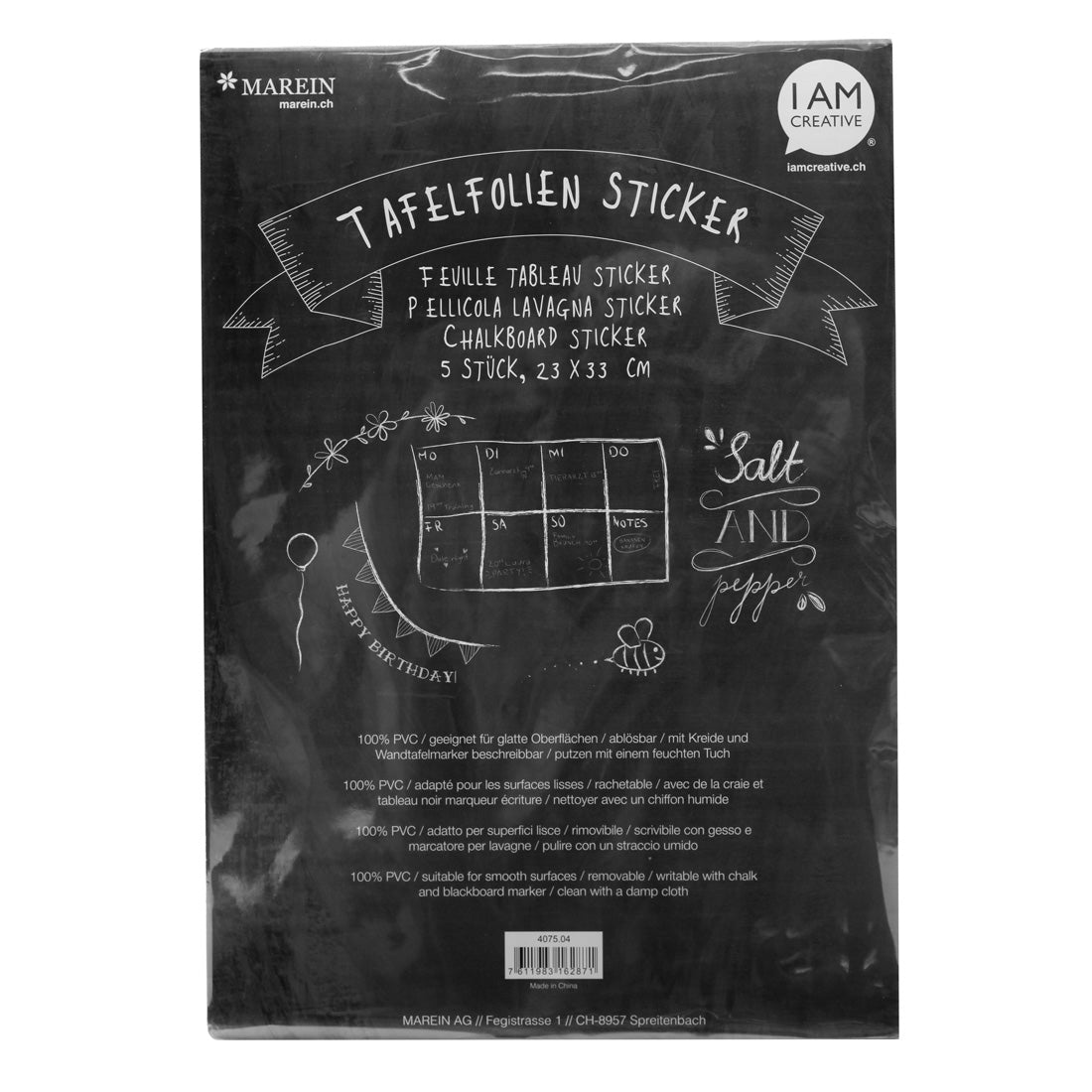 I am creative Vinylfolie (selbstklebend), Tafelfolie, Schwarz, 24,2 × 34,0 cm, 5 Stk., 4075.04