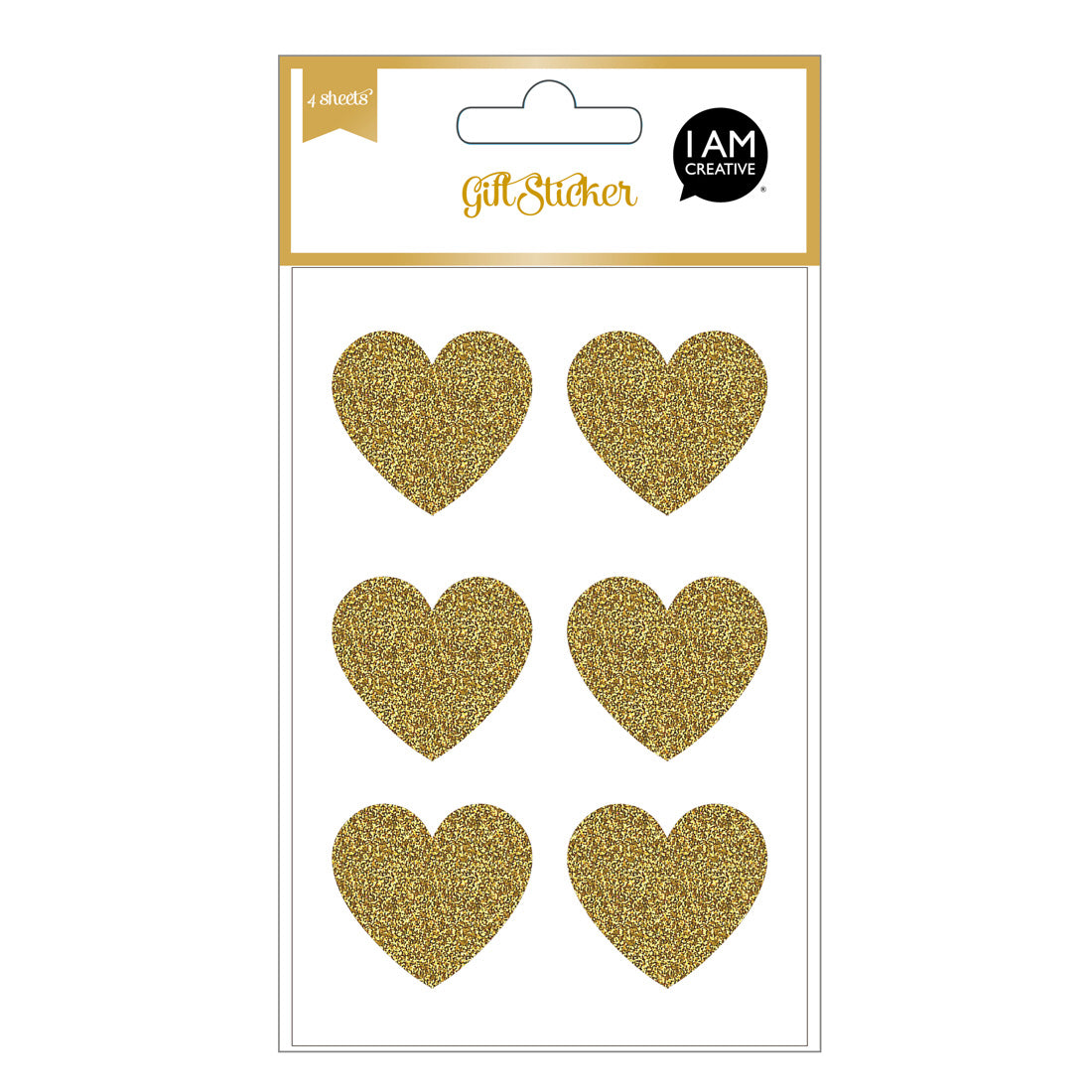 I am creative Sticker, Herz, Gold, Glitzer, Set à 4 Bögen, 105 × 190 mm