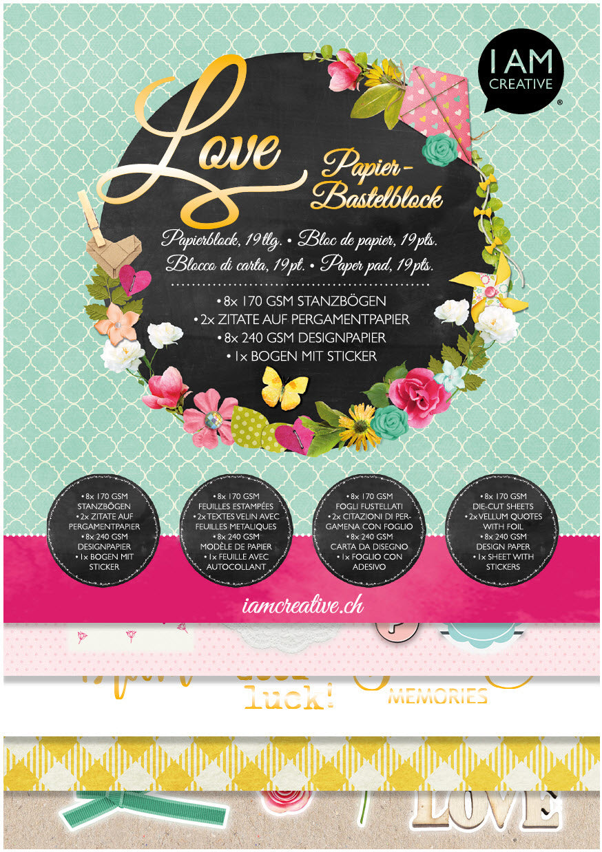I am creative Designpapierblock – A4, Love – 19 Blatt