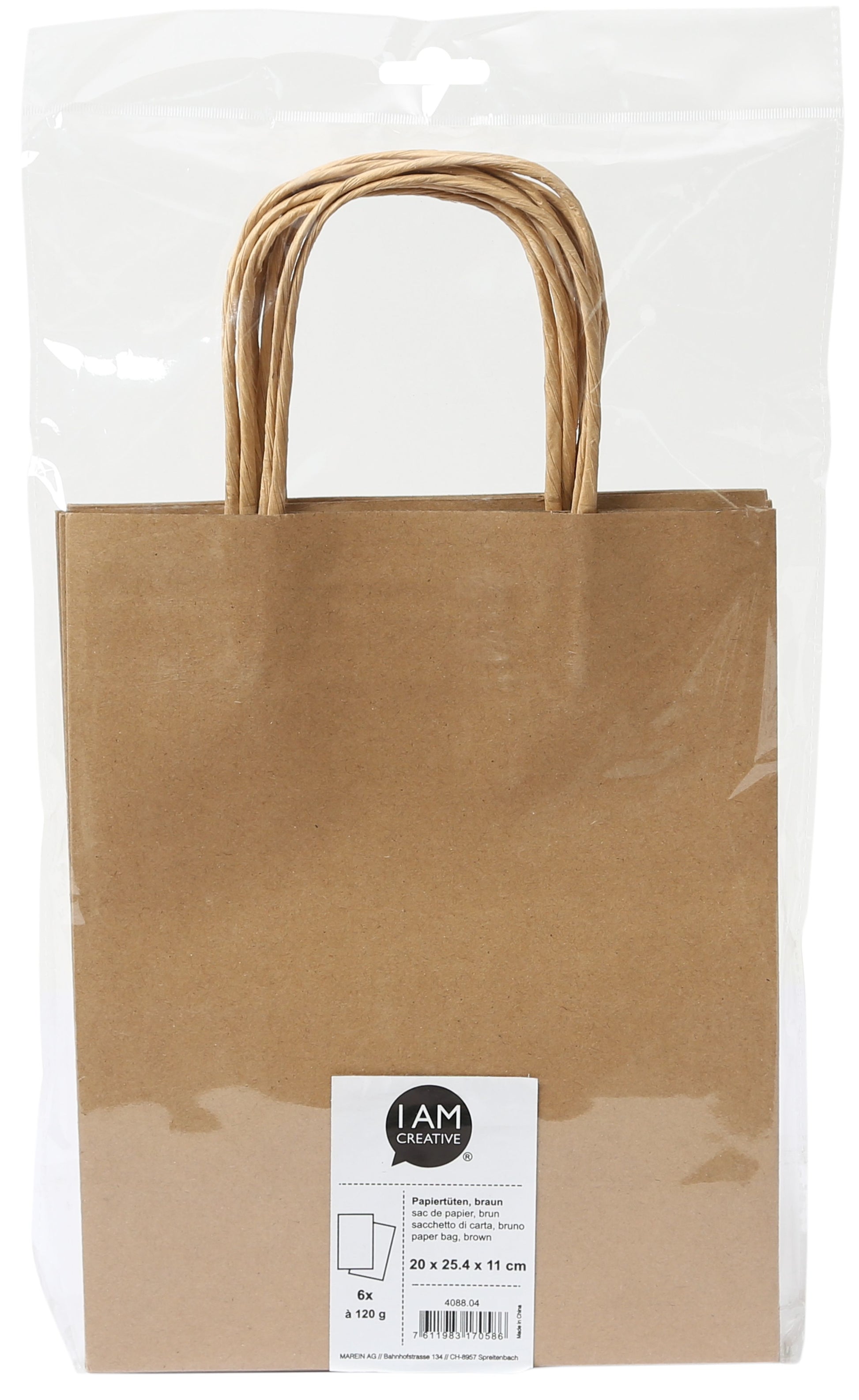 I am creative Papiertragetaschen Kraftpapier Braun – 235 × 400 × 15 mm