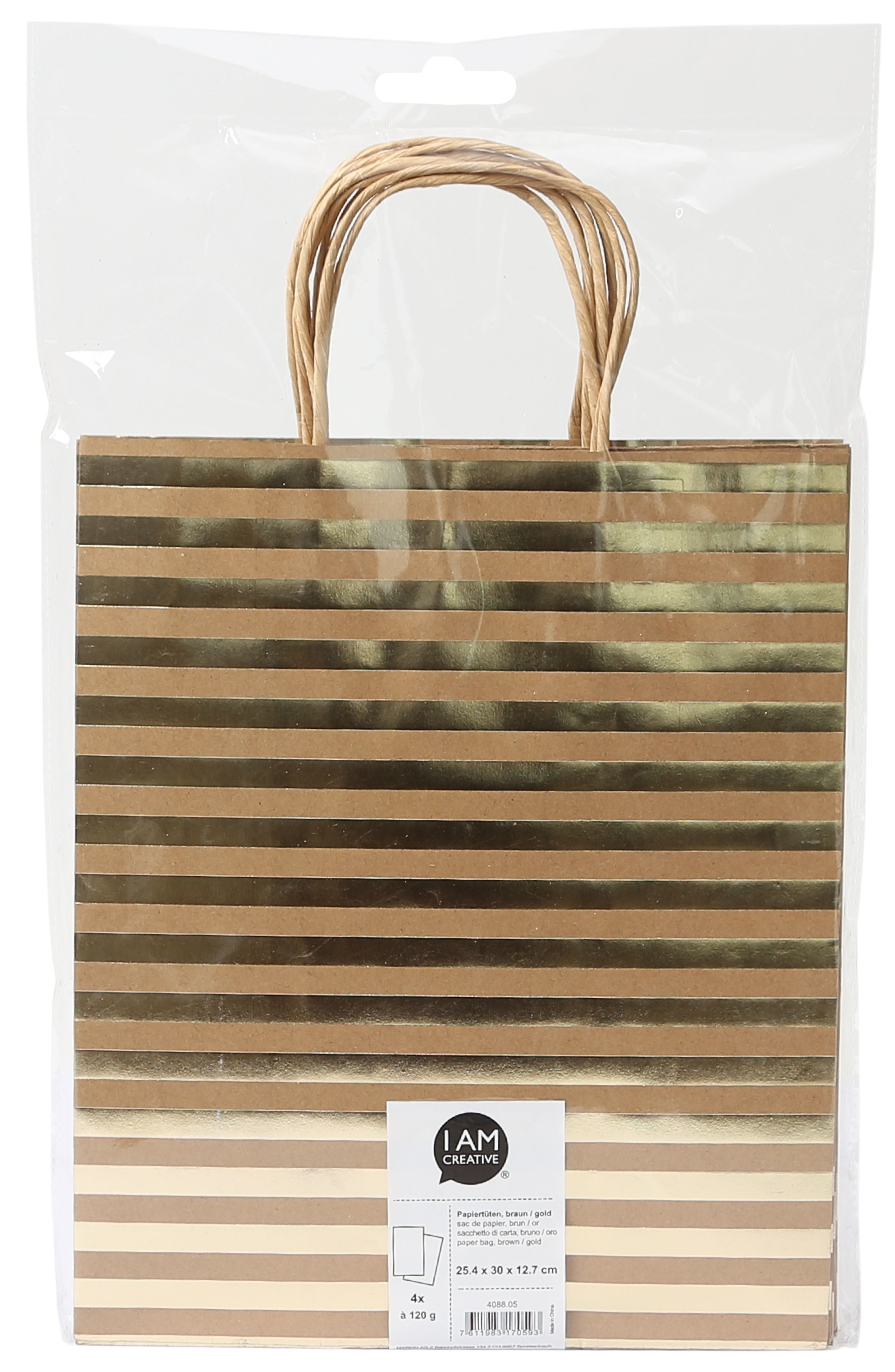 I am creative Geschenktasche gepunktet/gestreift, braun/gold – 254 × 300 × 127 mm